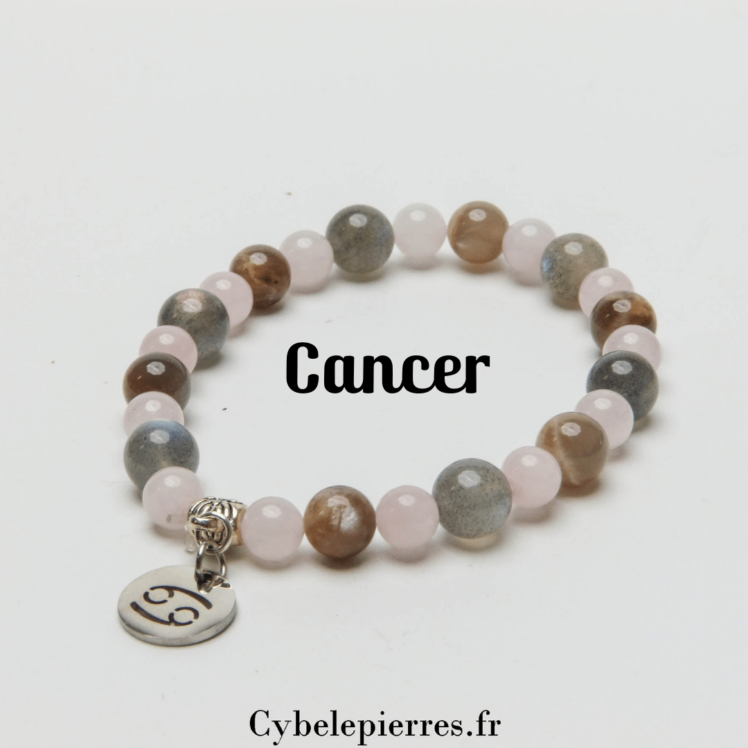 1 - Bracelet Cancer - Labradorite, Quartz Rose et Pierre de Lune (6 et 8mm) - 18cm | Sensibilité et Protection - Cybele Pierres