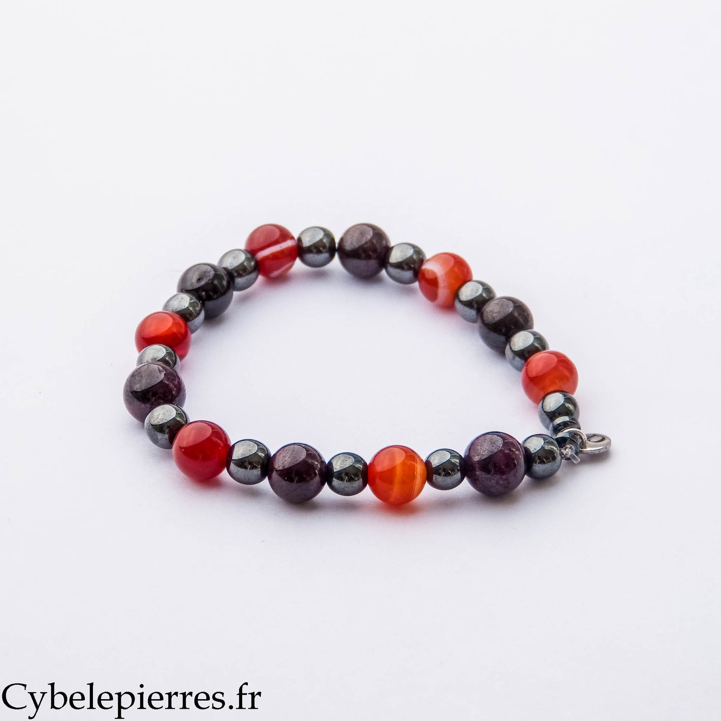 Bracelet Maturité - Cornaline, Hématite facetée & Grenat (6 et 8mm) - 17cm