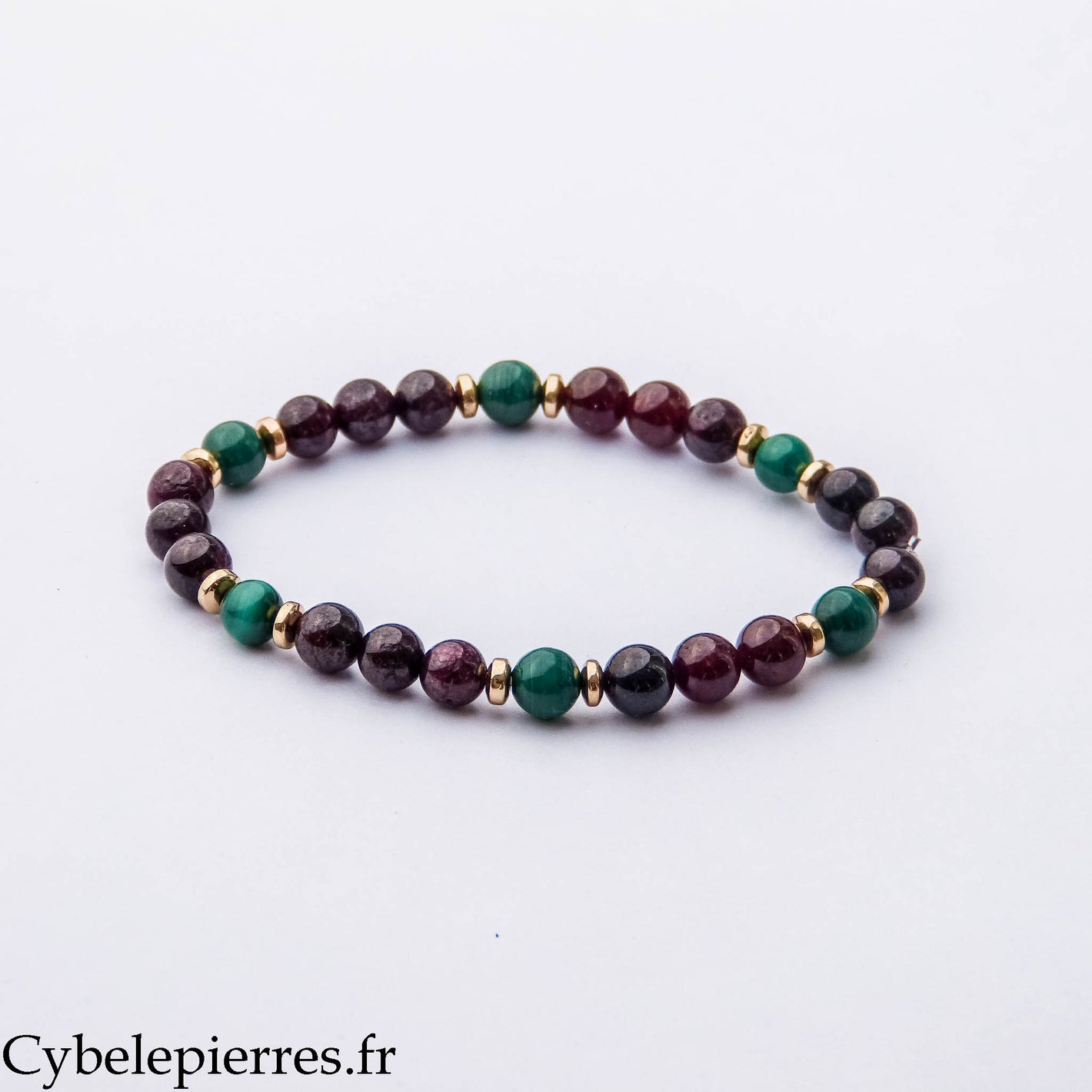 Bracelet Créativité – Grenat & Malachite (6 mm) - 18 cm | Courage, Équilibre et Créativité