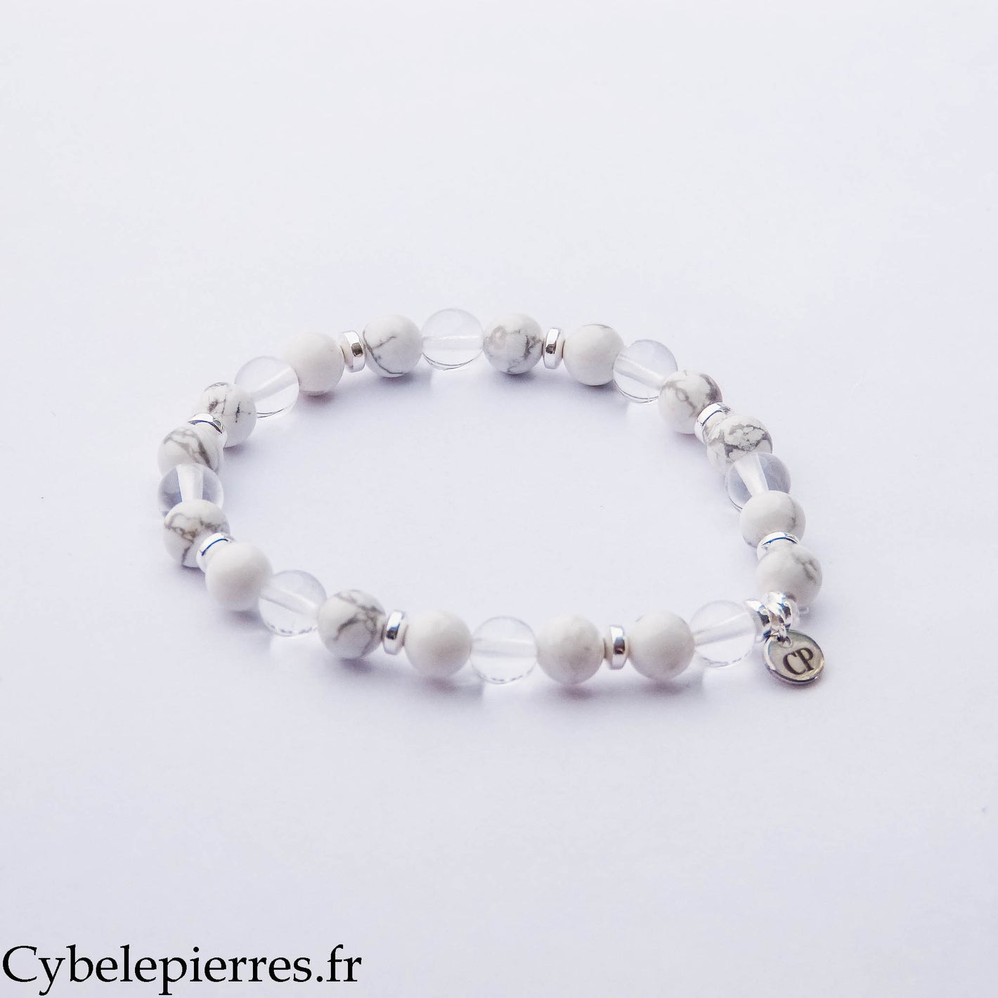 Bracelet Cristal de Roche & Howlite (6 mm) – 17 cm | Clarté & Sérénité