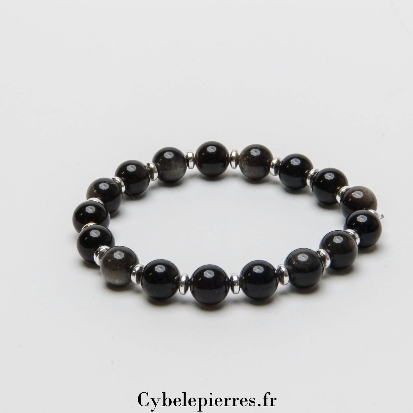 Bracelet Obsidienne Argentée – 8mm | Purification et Clarté Intérieure