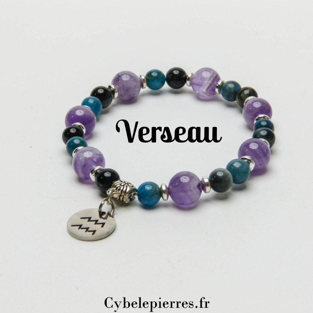 2- Bracelet Verseau - Améthyste, Œil de Faucon et Apatite Bleue (6 et 8mm) | Inspiration et Clarté