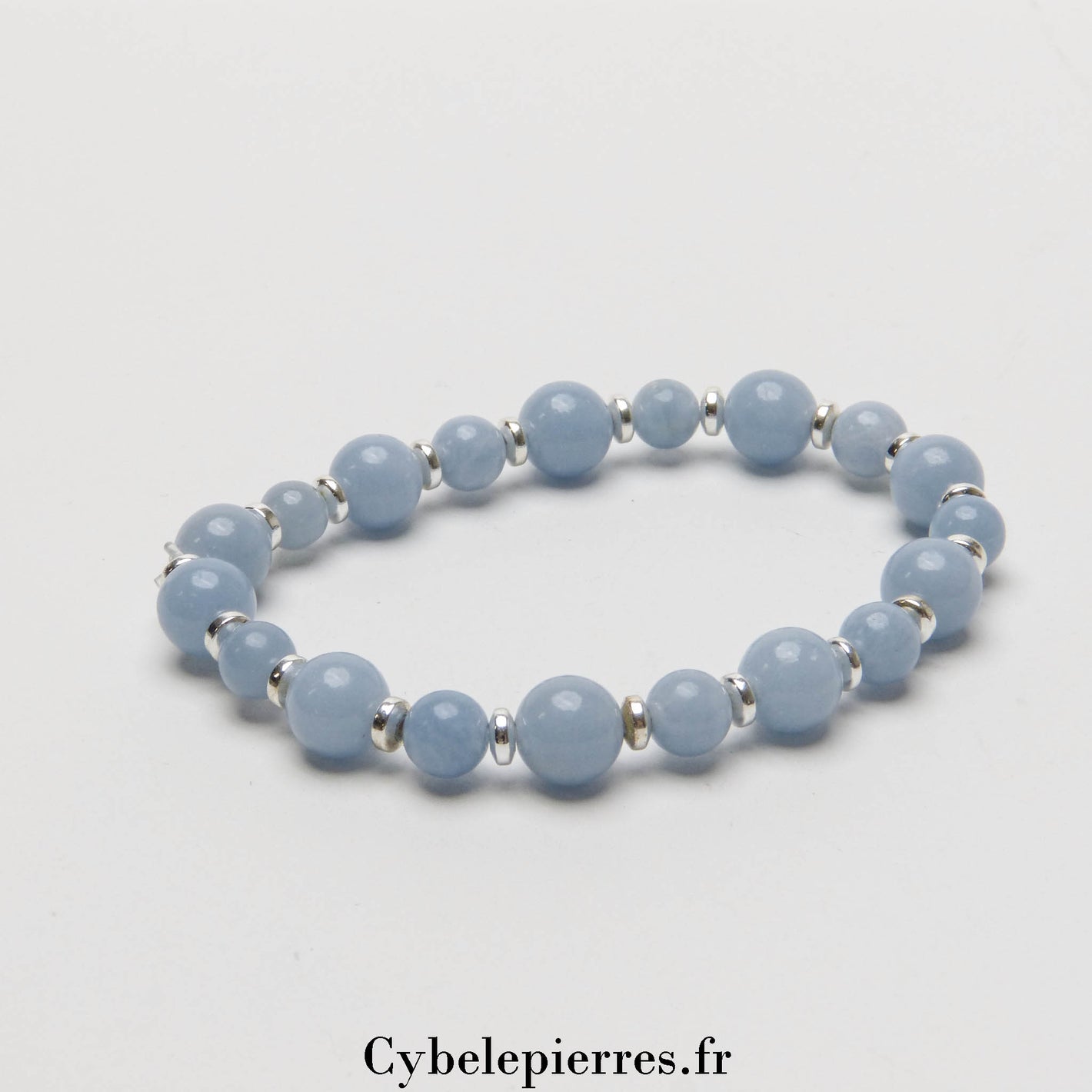 Bracelet Bonheur – Angélite (8mm & 6mm) – 18 cm | Sérénité & Confiance