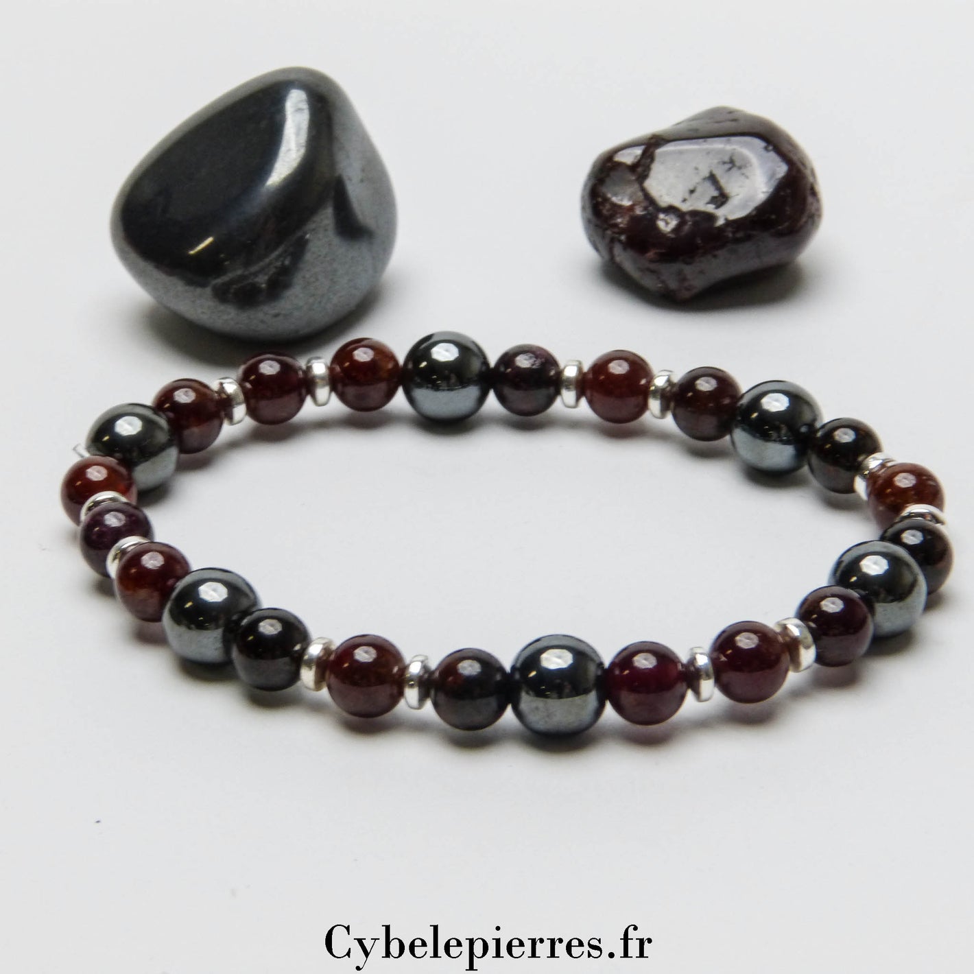 Bracelet Abondance – Grenat (6 mm) & Hématite (8 mm) - 19 cm | Énergie et Stabilité