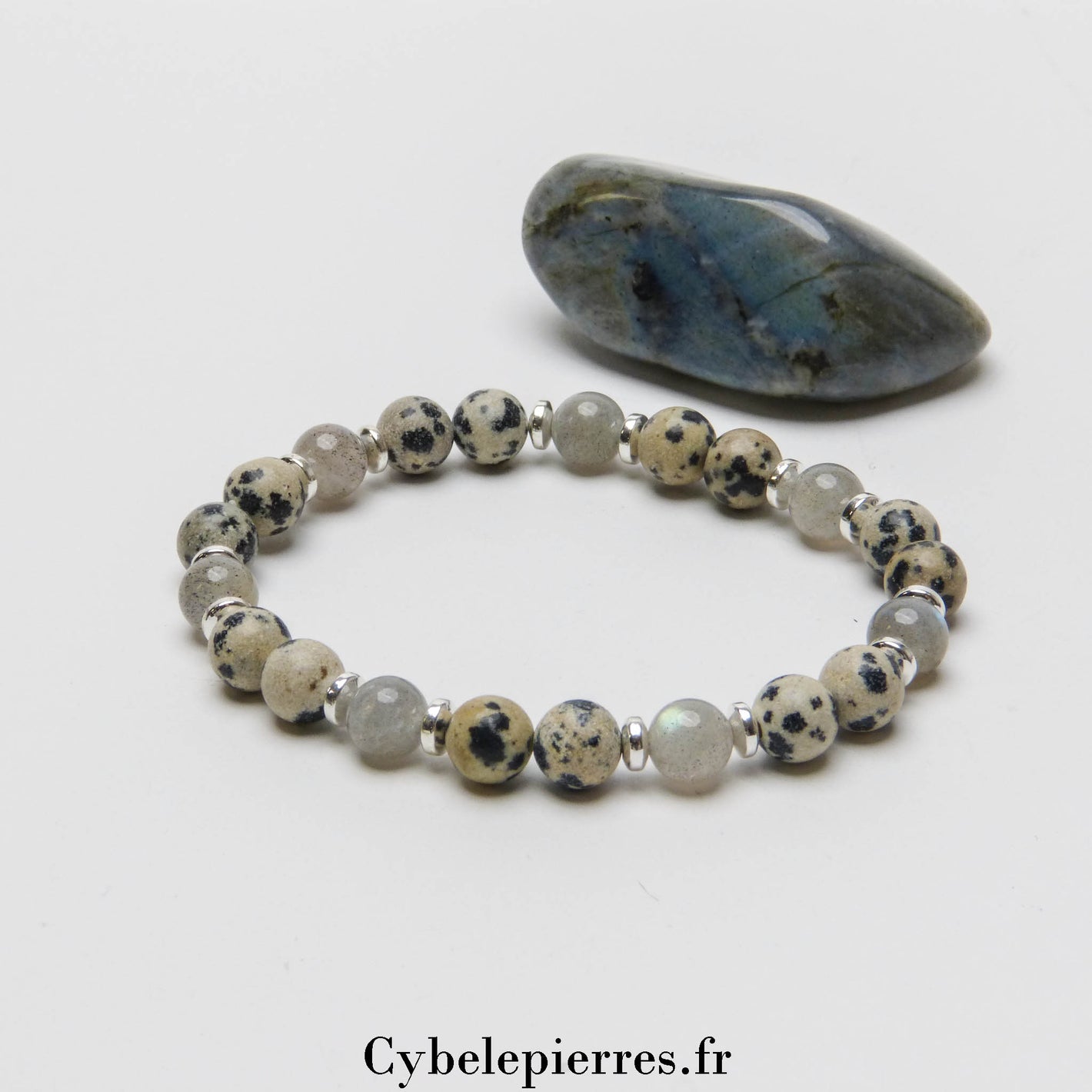 Bracelet Lâcher-prise – Jaspe Dalmatien & Labradorite (6mm) – 17 cm | Protection et Sérénité