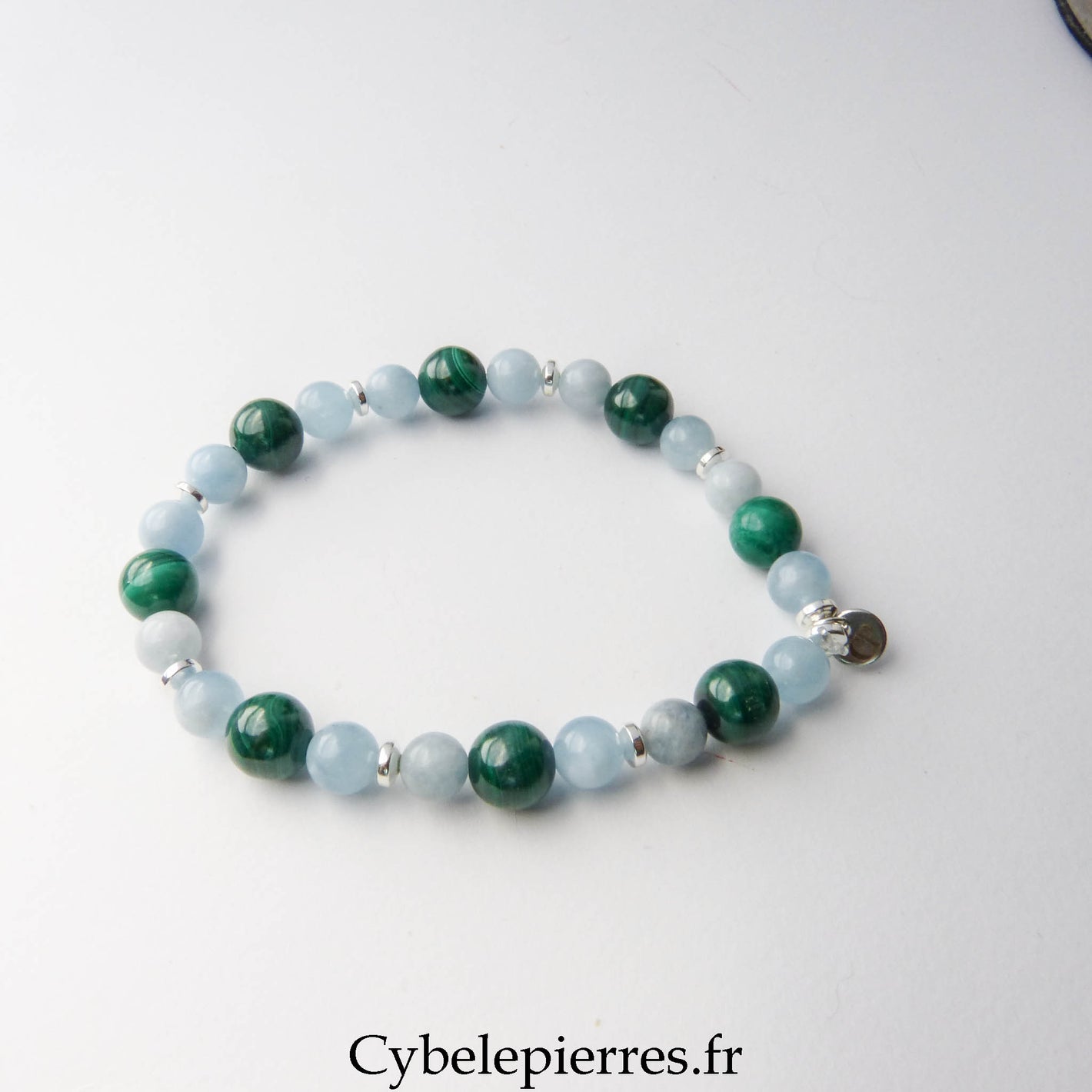 Bracelet Libération des Émotions – Aigue-marine & Malachite (6mm et 8mm) – 18 cm | Apaisement et Confiance