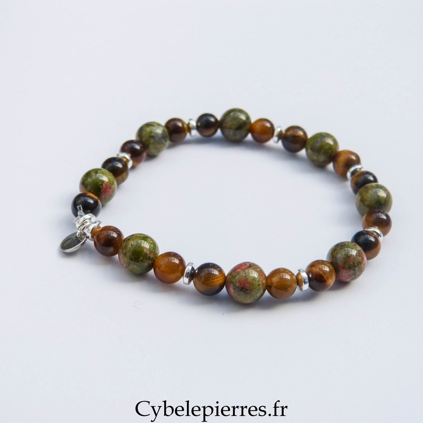Bracelet Caprice - Unakite  et Oeil de tigre (6 et 8mm) - 18cm