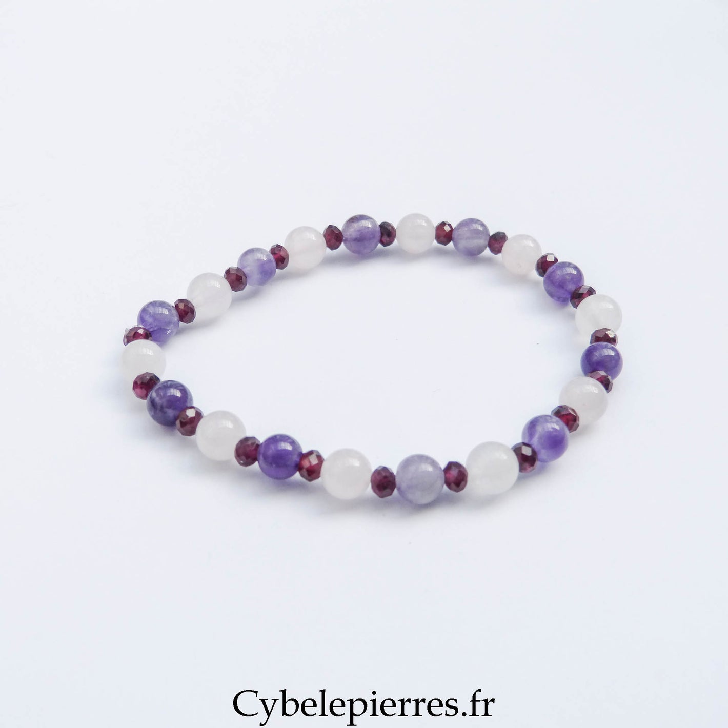 Bracelet Couple - Grenat, Quartz rose et Améthyste (3mm et 6mm) - 17cm