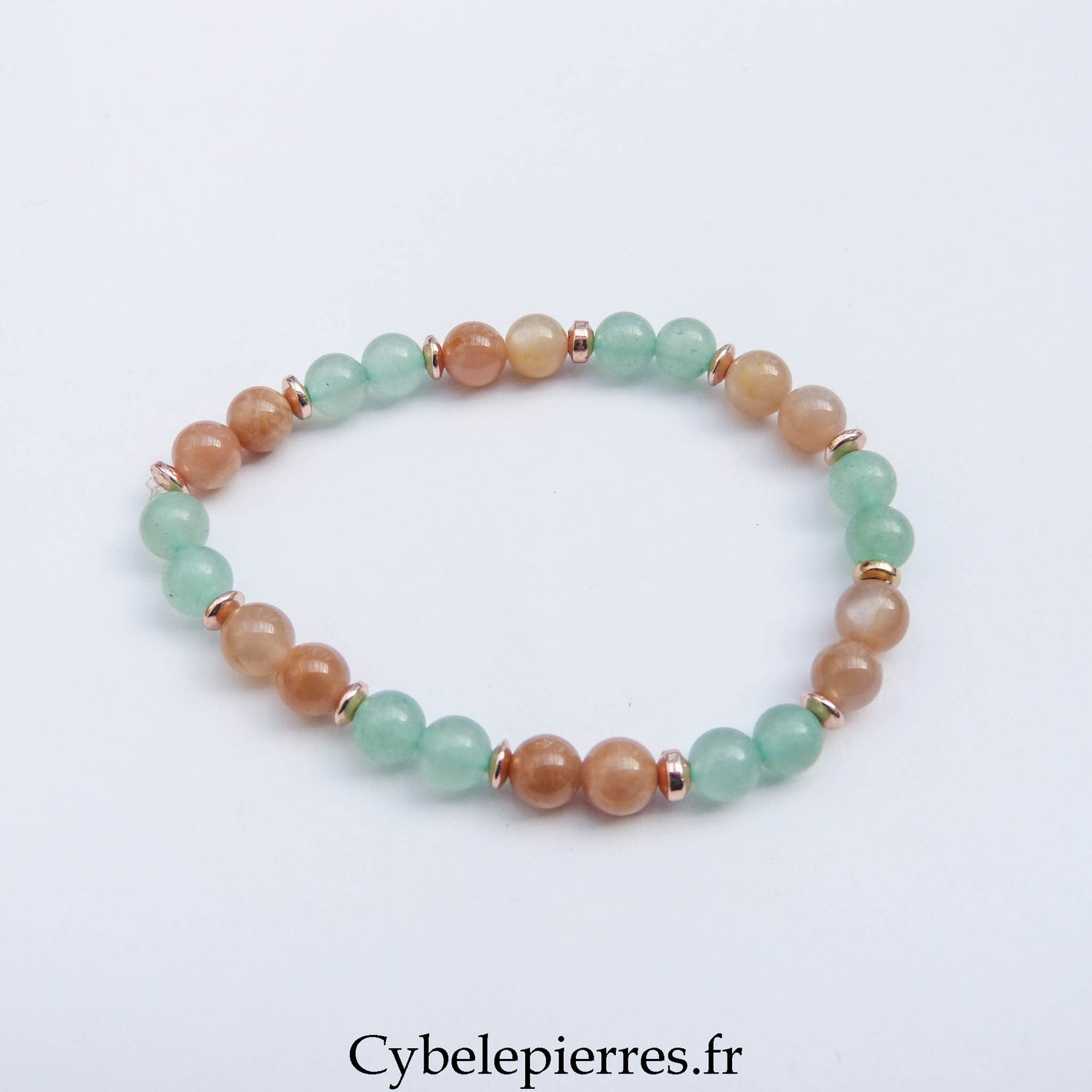 Bracelet Instinctif- Aventurine verte et Pierre de Soleil (6mm ) - 18cm