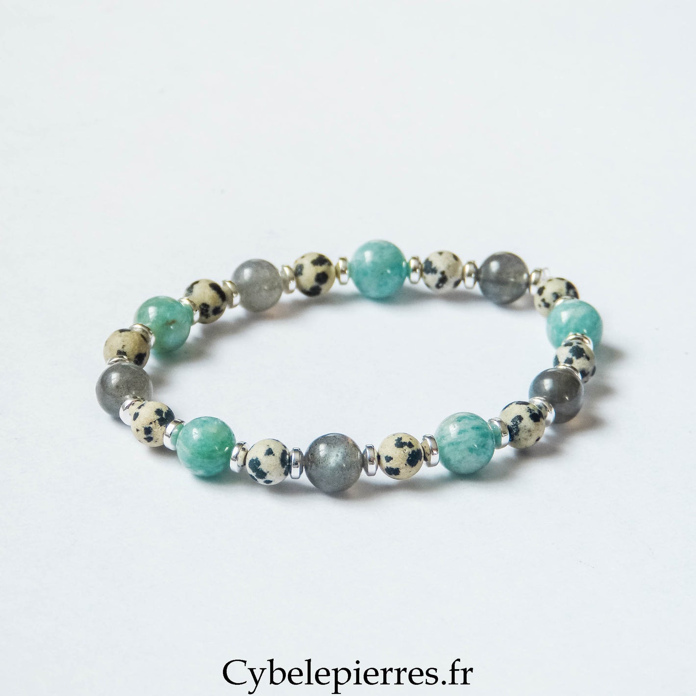 Bracelet Équateur – Amazonite, Labradorite et Jaspe Dalmatien (6 et 8 mm) – 18 cm | Apaisement, Protection et Harmonie