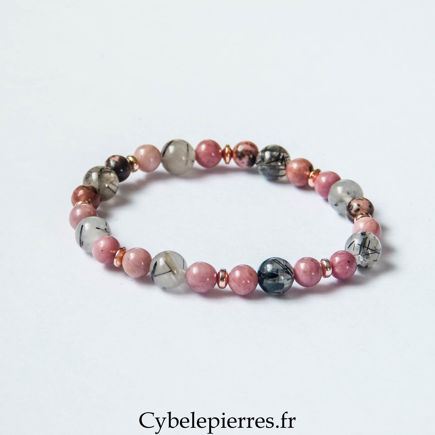 Bracelet Équilibre des Énergies – Quartz Tourmaline et Rhodonite (6 et 8 mm) – 18 cm | Protection, Sérénité et Confiance