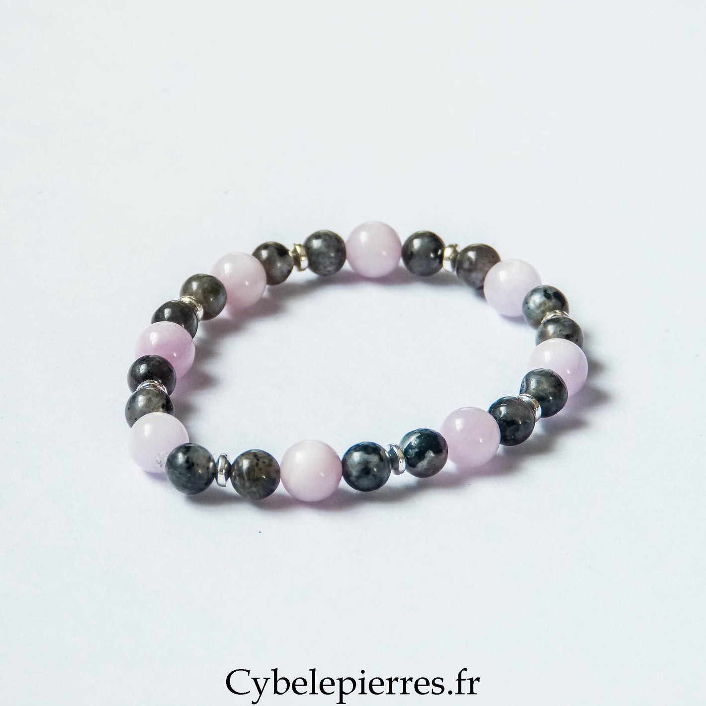 Bracelet Relaxant – Kunzite et Larvikite (6 et 8 mm) – 19 cm | Ancrage, Réconfort et Sérénité