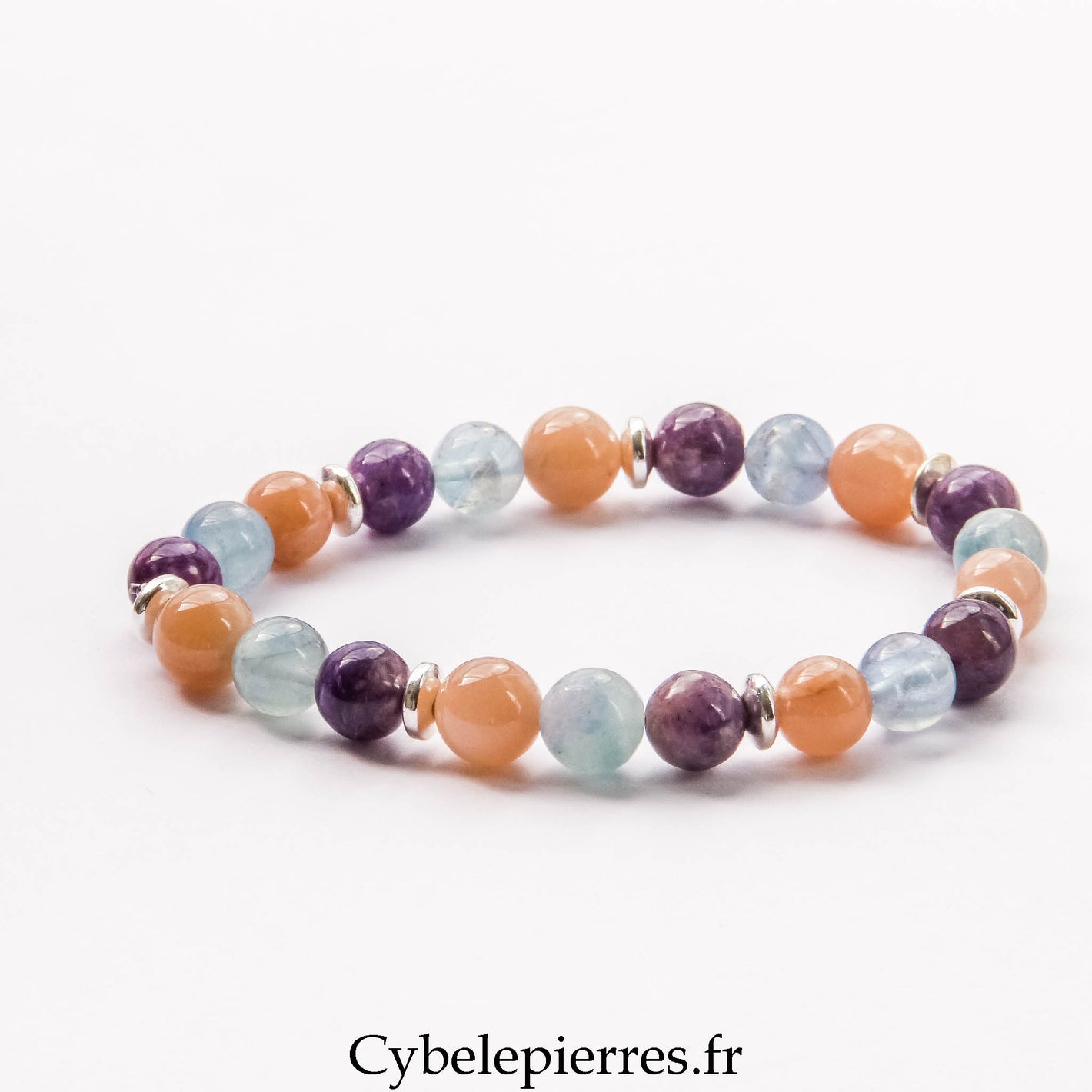 Bracelet Lumière Intérieure – Charoïte, Fluorine Bleue et Pierre de Soleil (8 mm) – 19 cm | Confiance, Vitalité et Sérénité