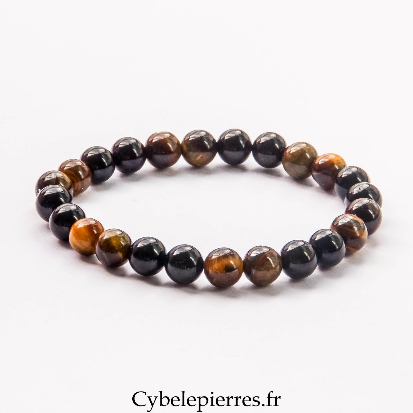 Bracelet Homme Bouclier – Œil de Tigre et Tourmaline (8mm) – 20 cm | Protection et Force