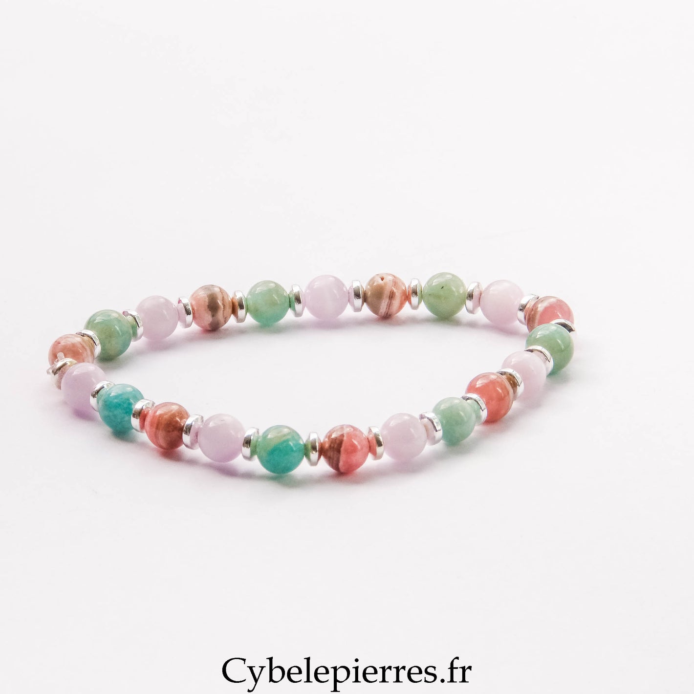 Bracelet Douceur du Cœur – Rhodochrosite, Amazonite et Kunzite (6 mm) – 17 cm | Tendresse, Apaisement et Compassion