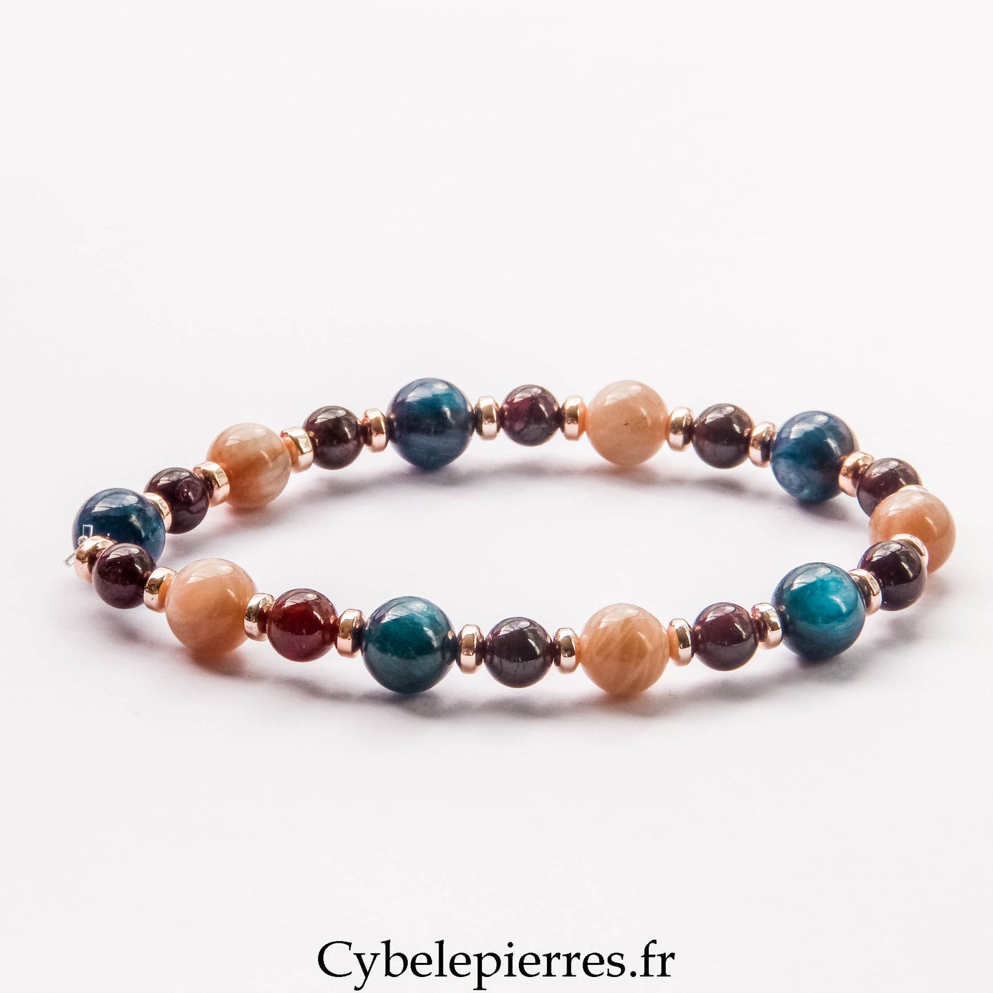 Bracelet Marquise - Grenat, Pierre de Soleil et Cyanite (6 et 8mm)- 19cm