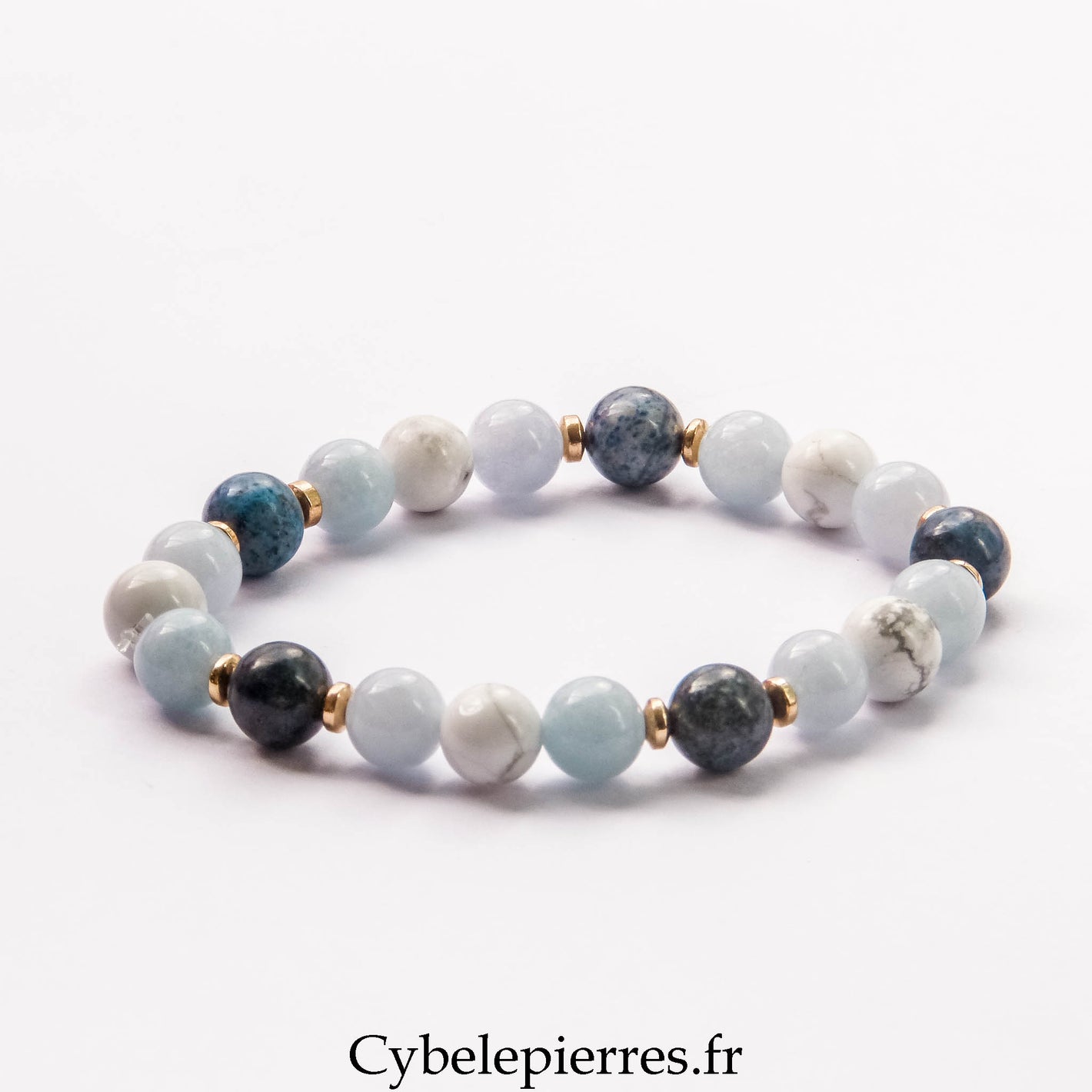 Bracelet Aigue-Marine, Dumortierite et Howlite (8 mm) – 18 cm | Calme, Clarté et Sérénité