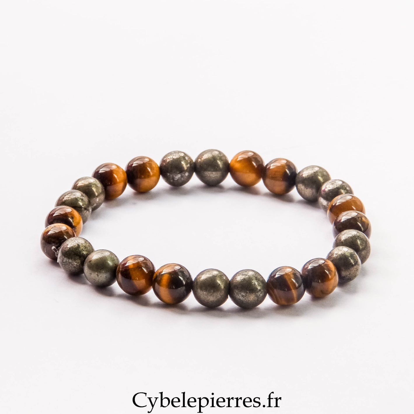 Bracelet Homme Arvernus – Pyrite & Œil de Tigre (8 mm) - 19cm | Force et Réussite