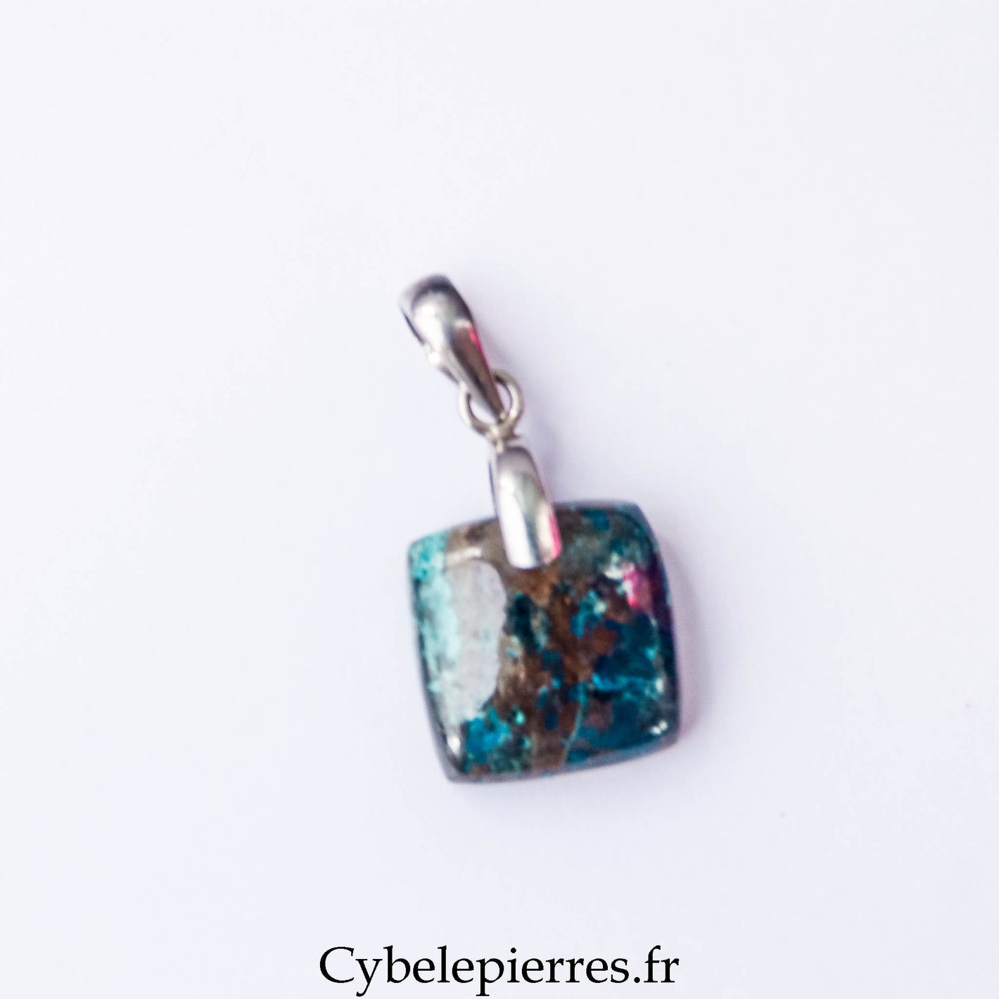 Pendentif Carré Chrysocolle – Apaisement et Créativité (Argent 0.925)