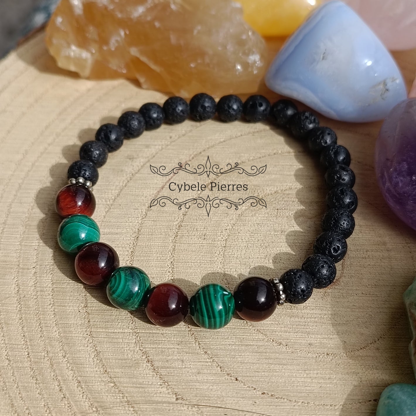 Bracelet Grandeur - Oeil de taureau & Malachite (6 et 8mm) - 18cm