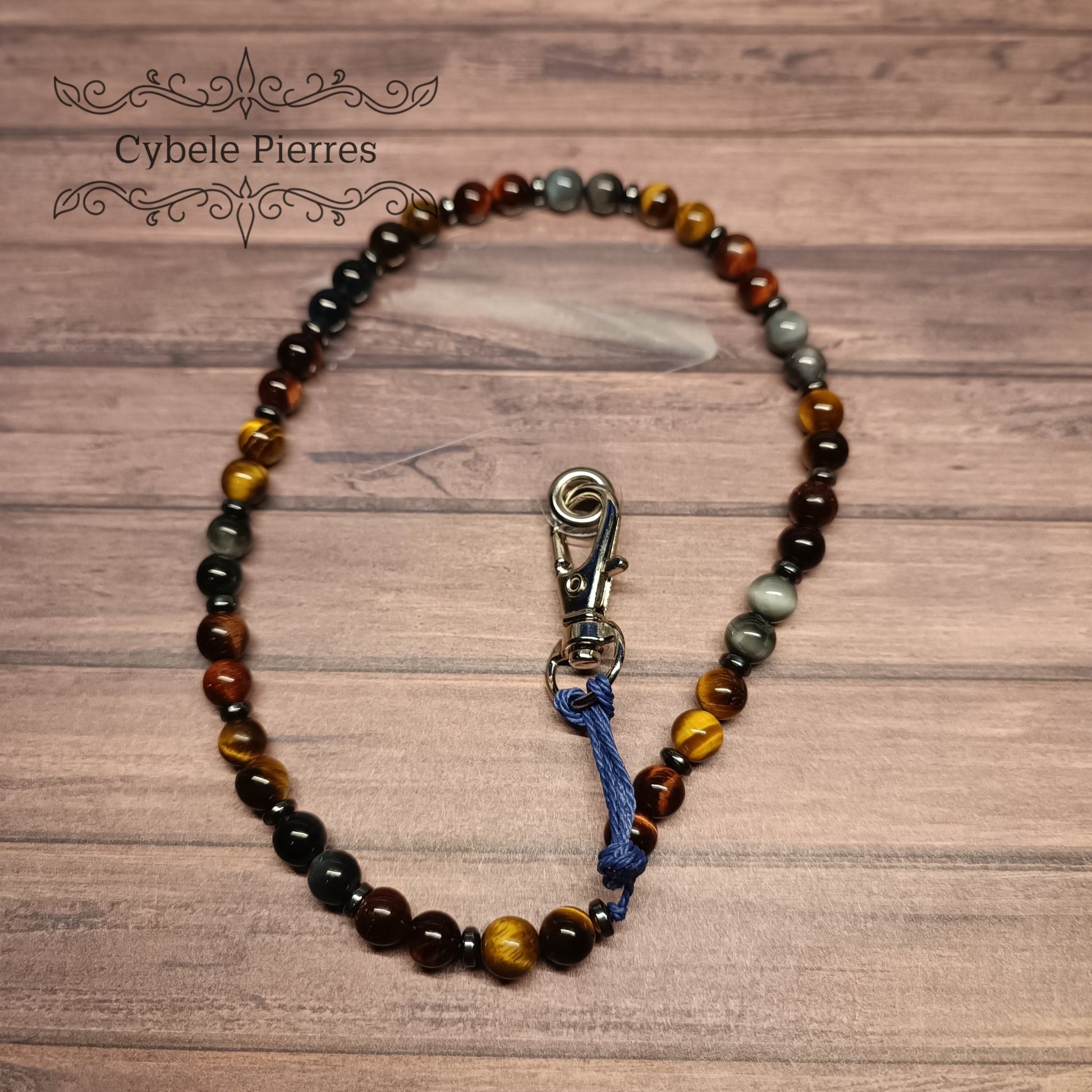 Bijou de téléphone Œil de Tigre, Œil de Taureau et Œil de Faucon - Cybele Pierres