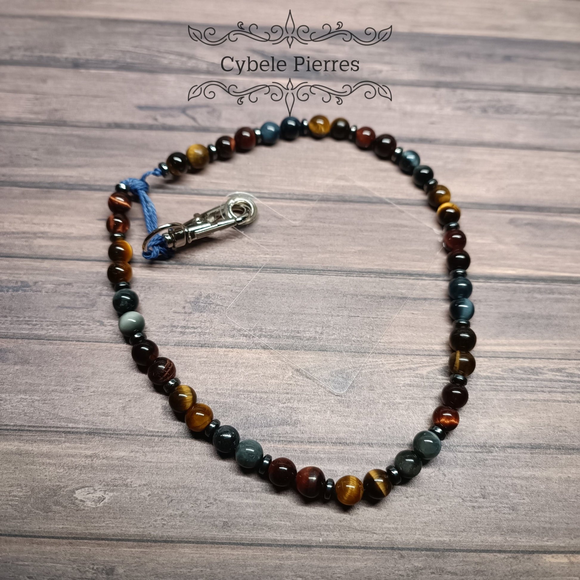 Bijou de téléphone Œil de Tigre, Œil de Taureau et Œil de Faucon - Cybele Pierres