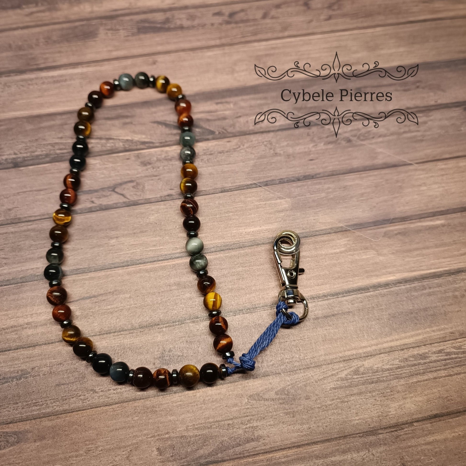 Bijou de téléphone Œil de Tigre, Œil de Taureau et Œil de Faucon - Cybele Pierres