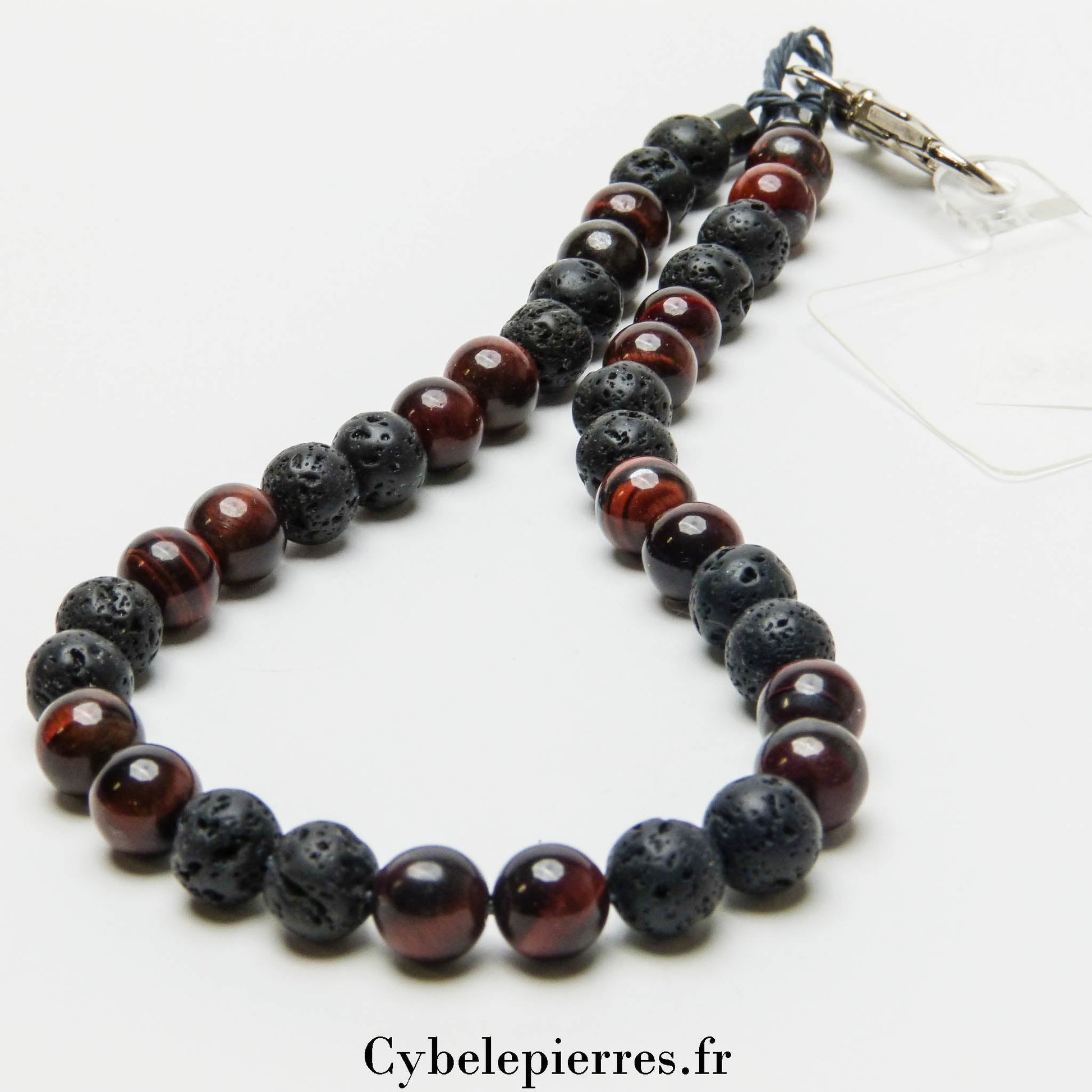 Bijou de téléphone Pierre de Lave et Œil de Taureau – Force et Énergie Naturelle - Cybele Pierres