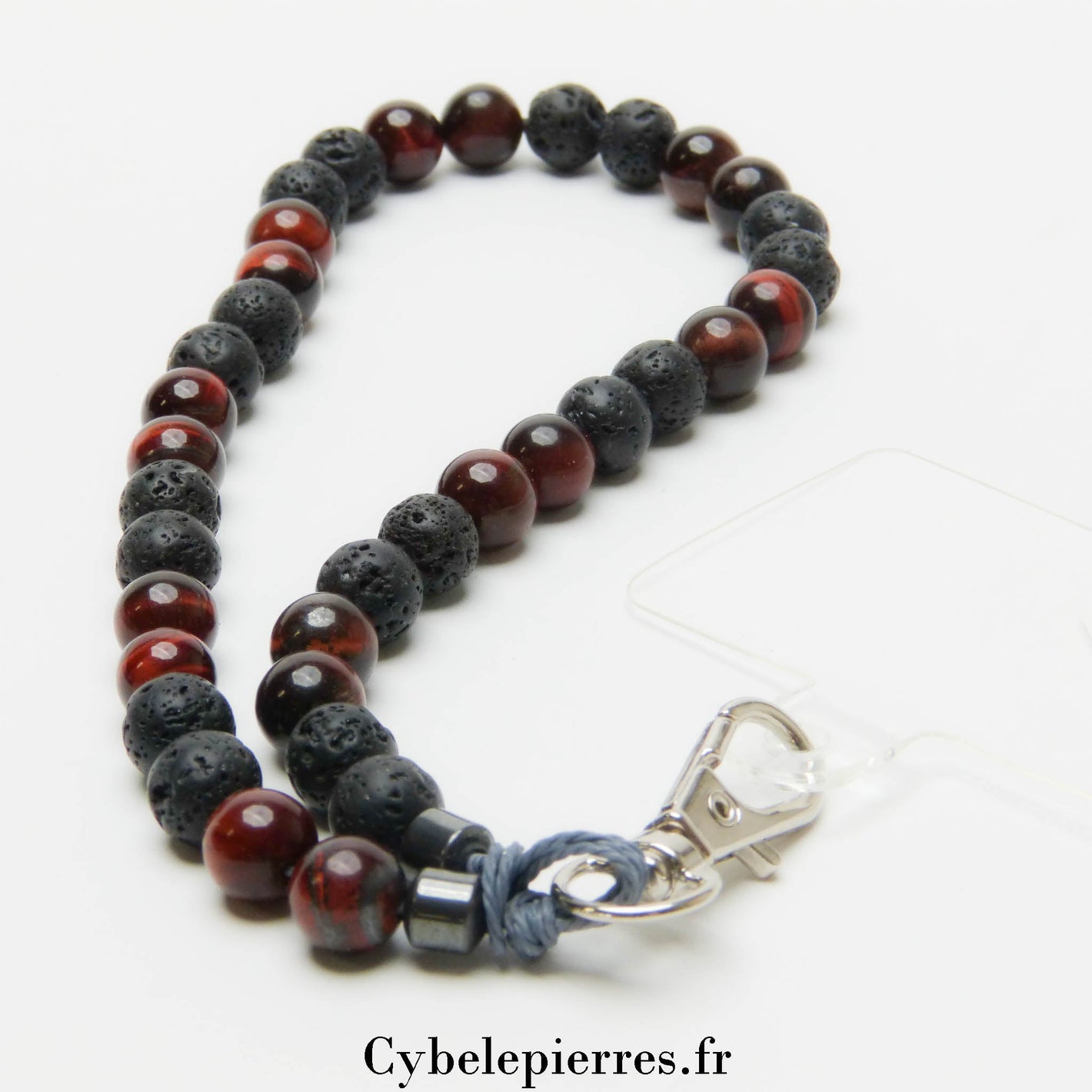 Bijou de téléphone Pierre de Lave et Œil de Taureau – Force et Énergie Naturelle - Cybele Pierres