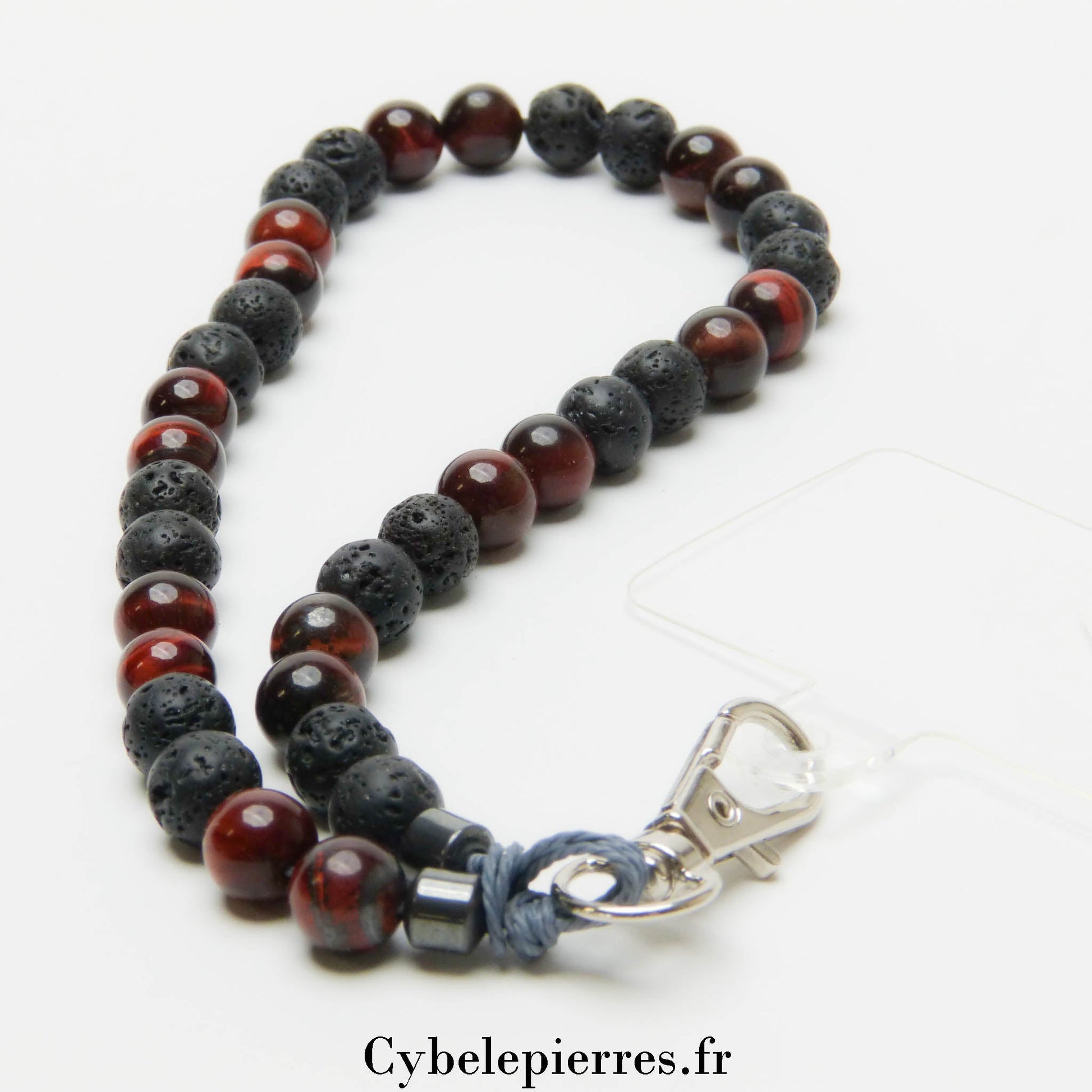 Bijou de téléphone Pierre de Lave et Œil de Taureau – Force et Énergie Naturelle - Cybele Pierres