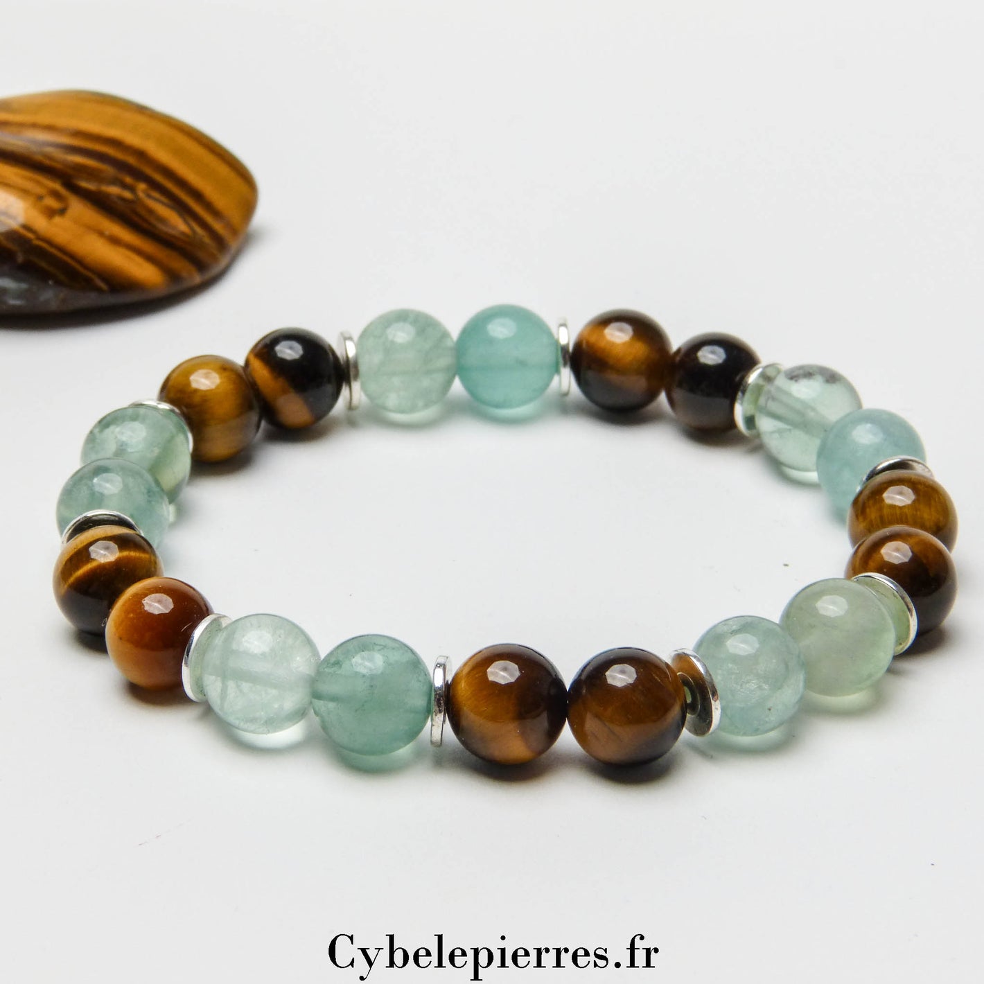 Bracelet Lyrique – Fluorite & Œil de Tigre (8 mm) - 18 cm | Clarté et Protection