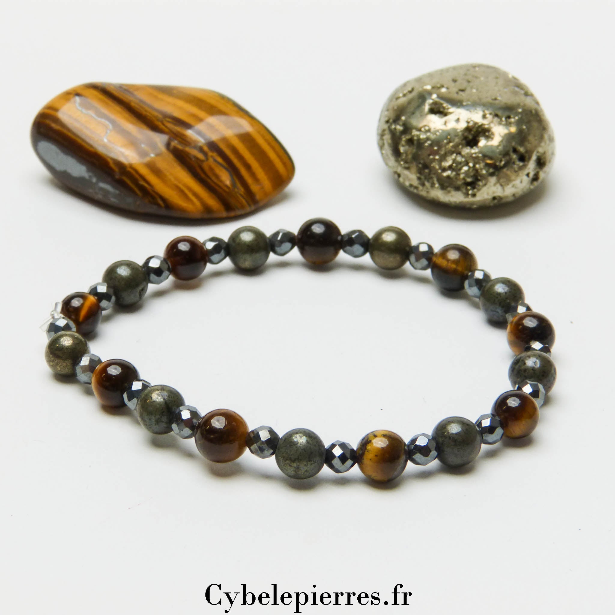 Bracelet Chance et Prospérité – Pyrite & Œil de Tigre (6mm) – 18 cm Bracelet Chance et Prospérité – Pyrite & Œil de Tigre (6mm) – 18 cm
