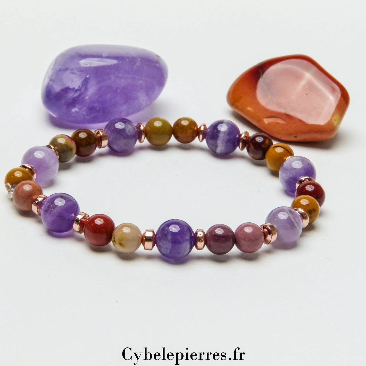 Bracelet Nouvelle Vie – Mookaite (6 mm) & Améthyste (8 mm) | Renouveau et Équilibre