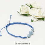 Bracelet Aigue - marine en micro - macramé (6mm) - 18cm - Cybele Pierres
