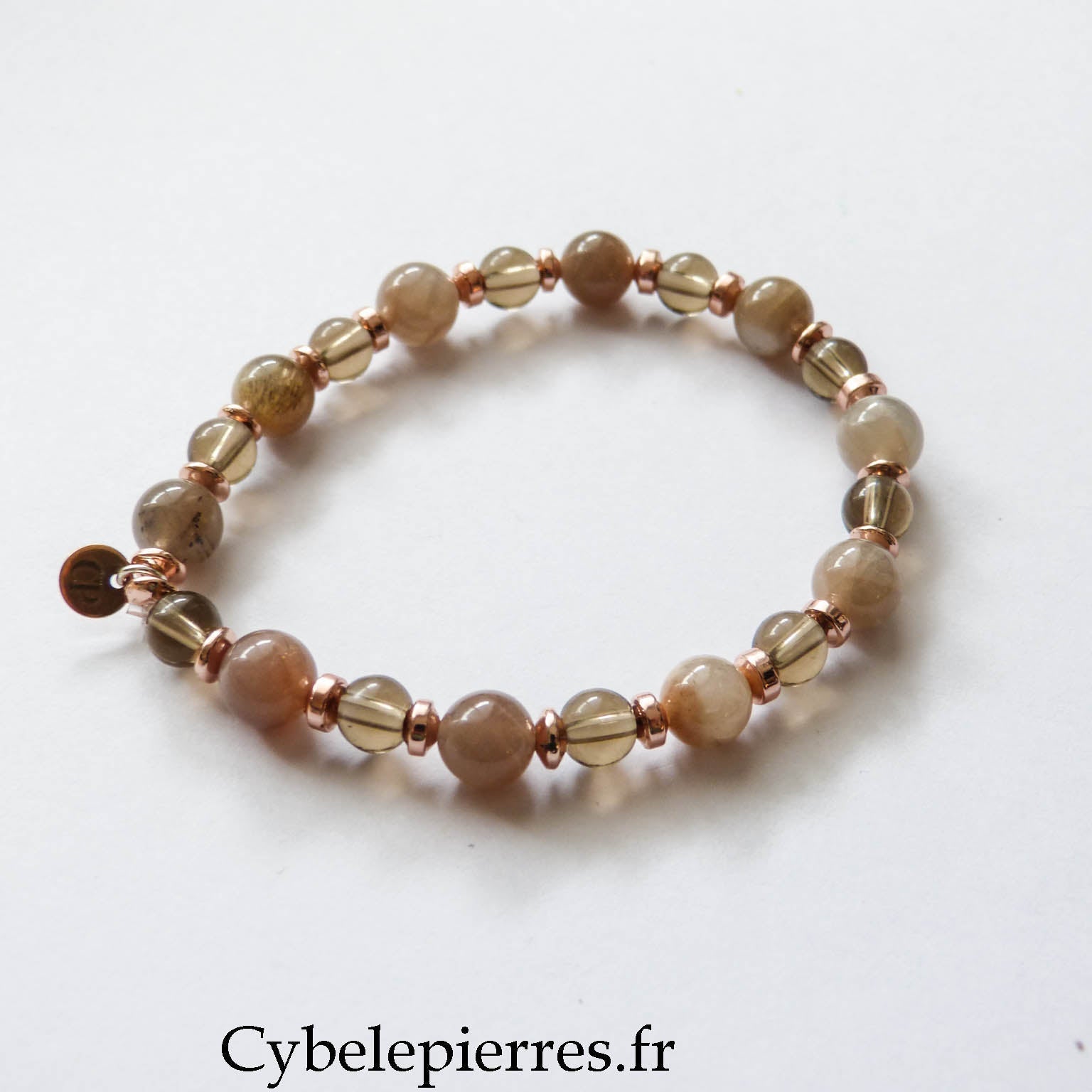 Bracelet Altesse - Quartz fumé et Pierre de Lune (6 et 8mm) - 18cm - Cybele Pierres