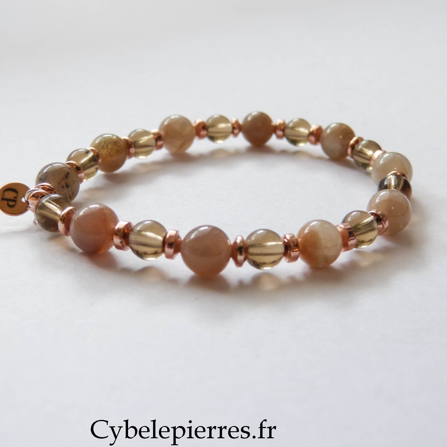 Bracelet Altesse - Quartz fumé et Pierre de Lune (6 et 8mm) - 18cm - Cybele Pierres