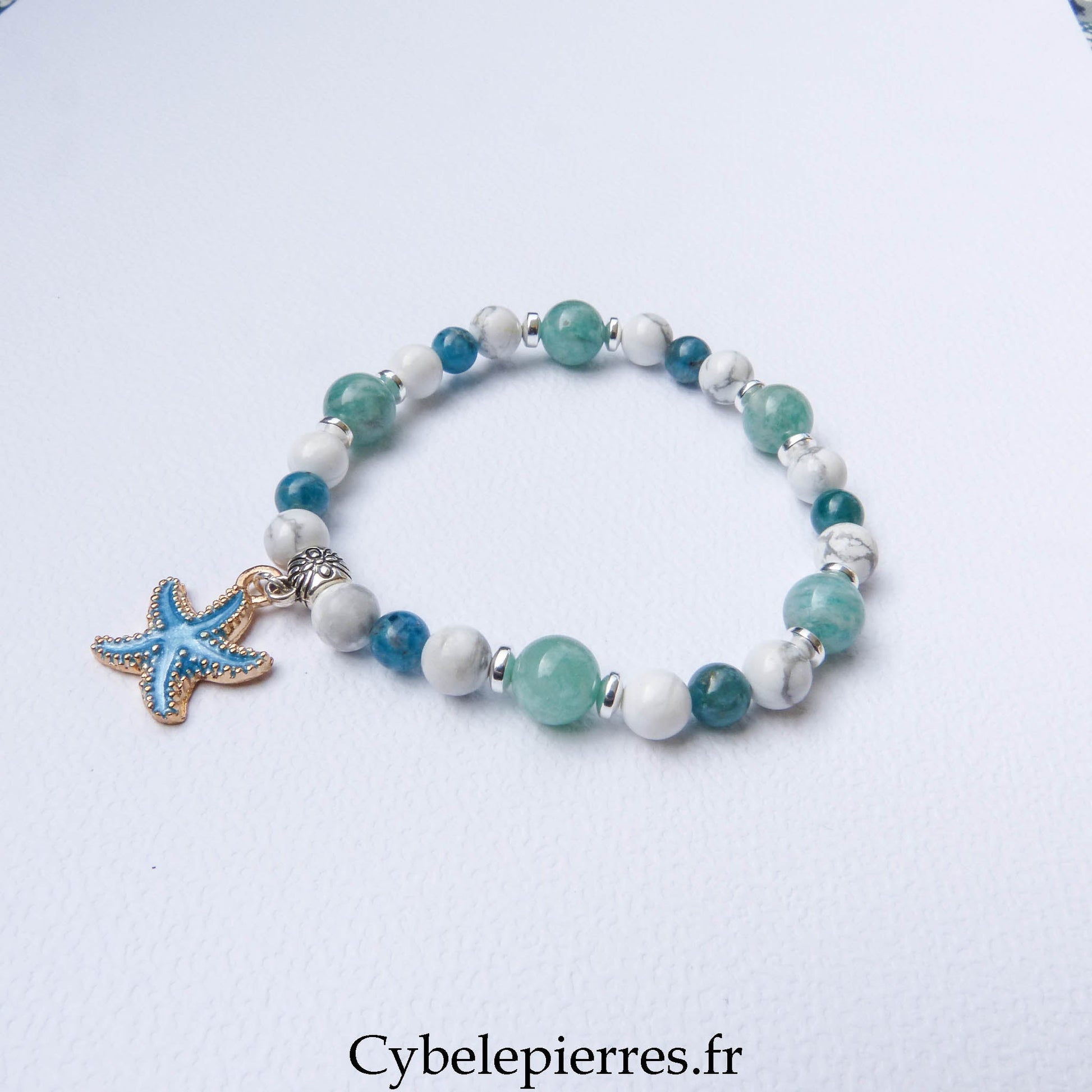 Bracelet Amazonite, Howlite et Apatite Bleue (6 et 8 mm) – 18 cm | Collection Summer - Cybele Pierres