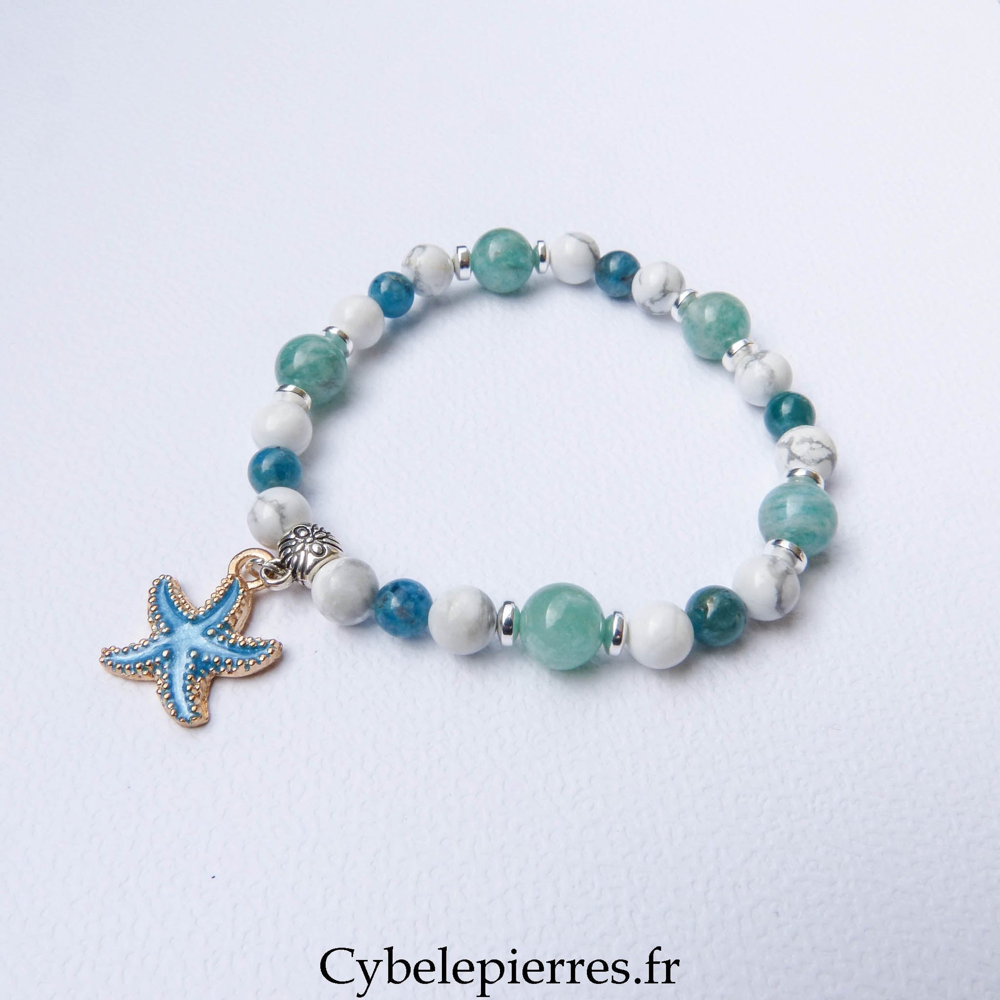 Bracelet Amazonite, Howlite et Apatite Bleue (6 et 8 mm) – 18 cm | Collection Summer - Cybele Pierres