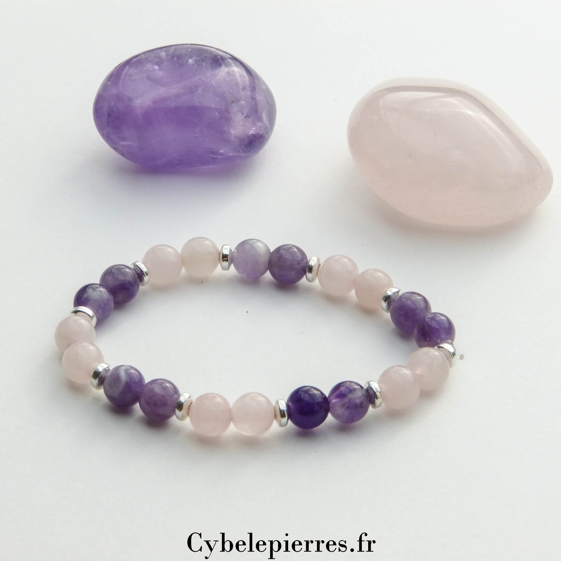 Bracelet Améthyste et Quartz Rose (6mm) - 15cm | Sérénité et Douceur - Cybele Pierres
