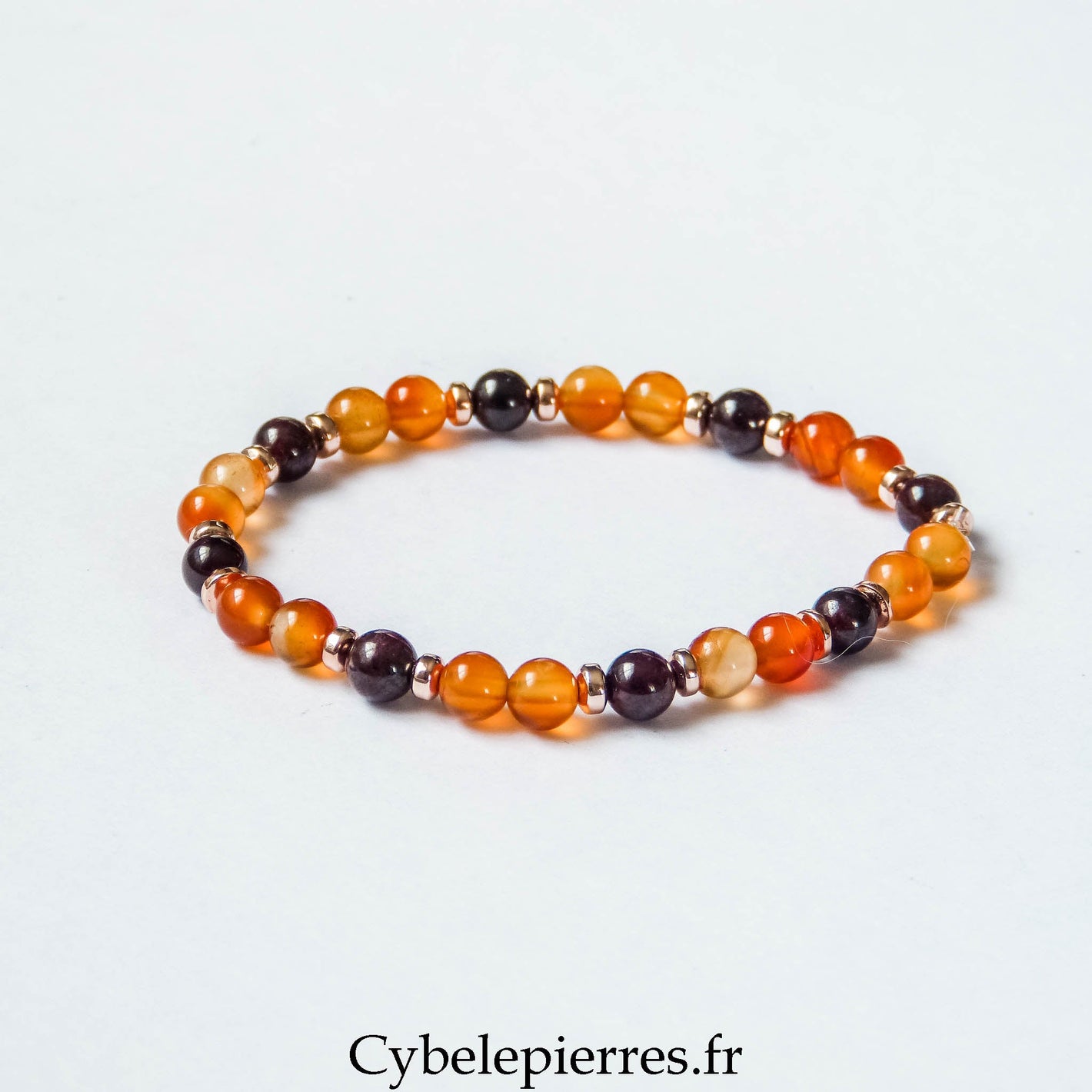 Bracelet Amoureux - Cornaline & Grenat (6mm) - 18cm - Cybele Pierres
