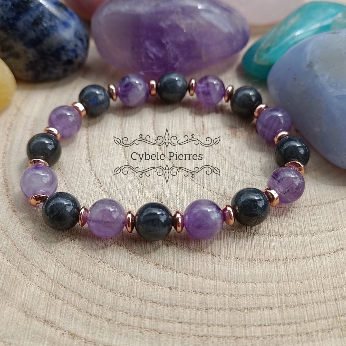 Bracelet Anti - stress - Améthyste et Labradorite (8mm) - 17cm - Cybele Pierres