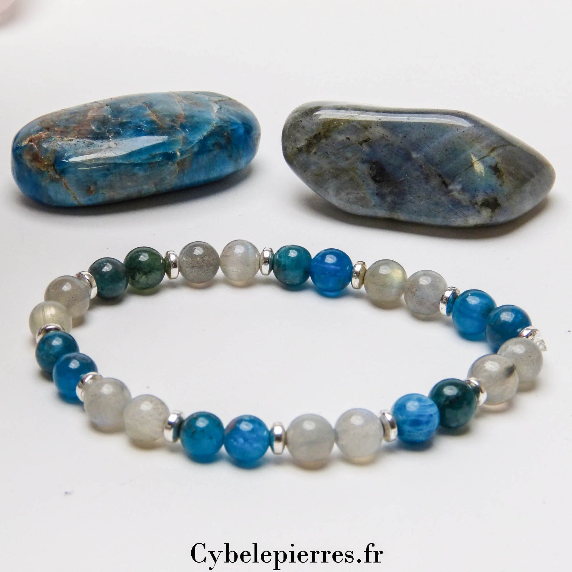 Bracelet Apatite bleue et Labradorite (6mm) - 18cm - Cybele Pierres