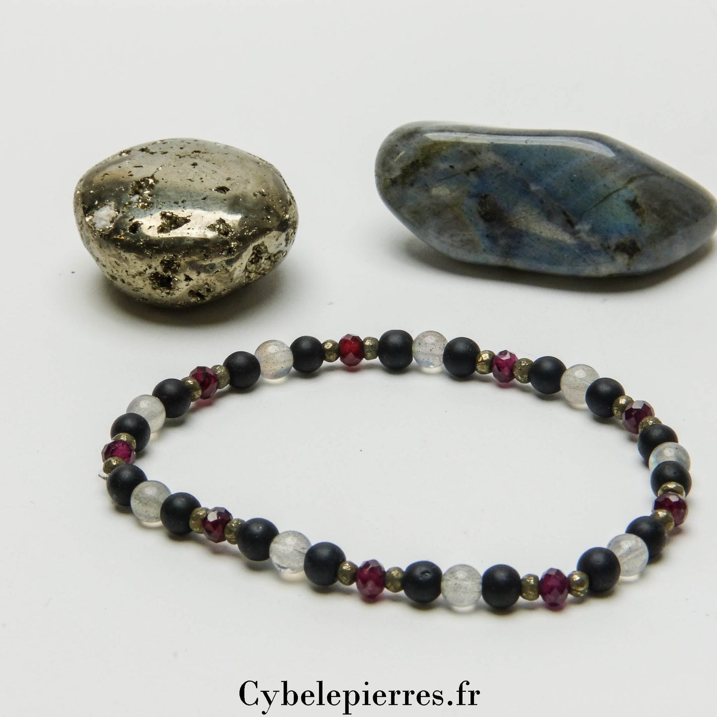 Bracelet Arc - en - Ciel Intérieur - Labradorite, Pyrite et Grenat (2 et 4mm) - 18cm | Protection, Créativité et Vitalité - Cybele Pierres