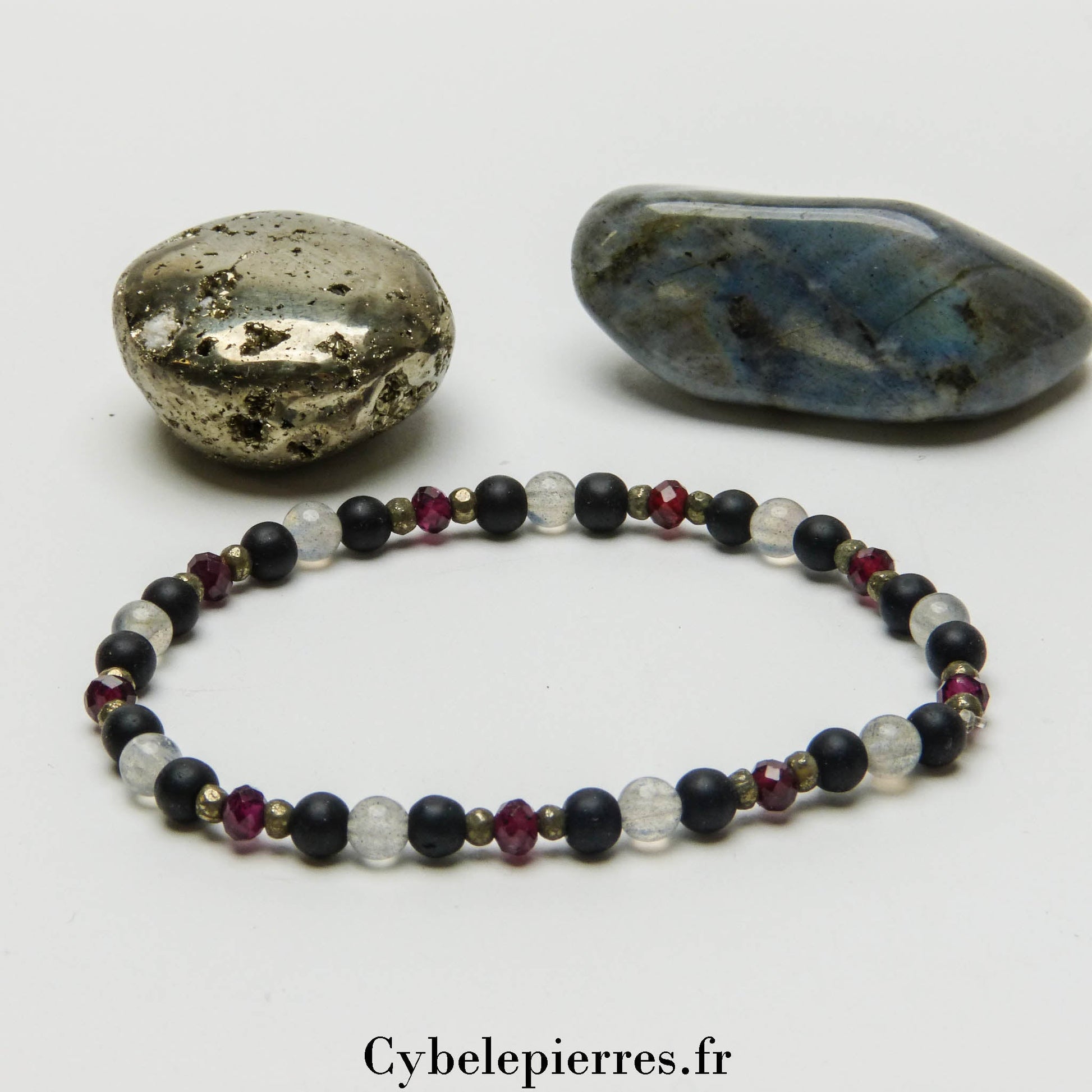 Bracelet Arc - en - Ciel Intérieur - Labradorite, Pyrite et Grenat (2 et 4mm) - 18cm | Protection, Créativité et Vitalité - Cybele Pierres