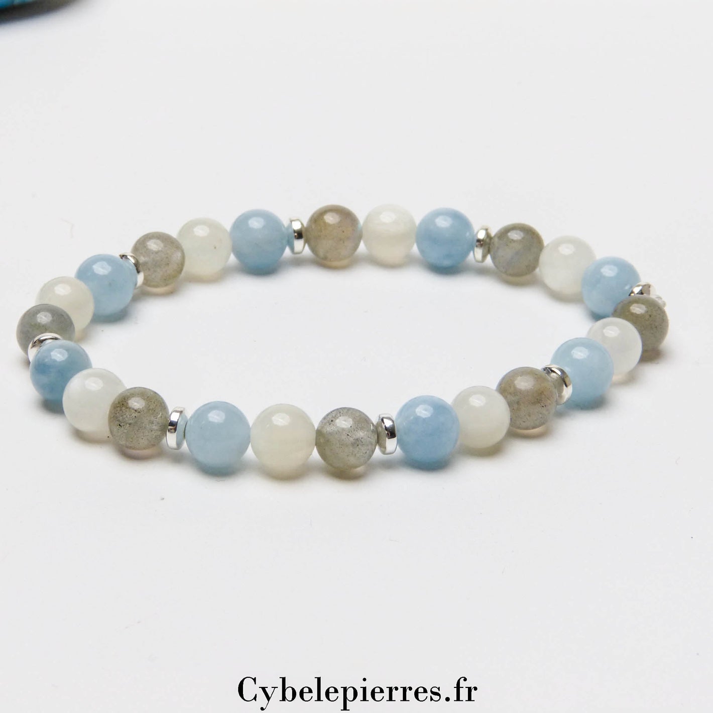 Bracelet Arctique - Labradorite, Pierre de Lune Blanche et Aigue - Marine (6mm) - 18cm | Intuition et Sérénité - Cybele Pierres