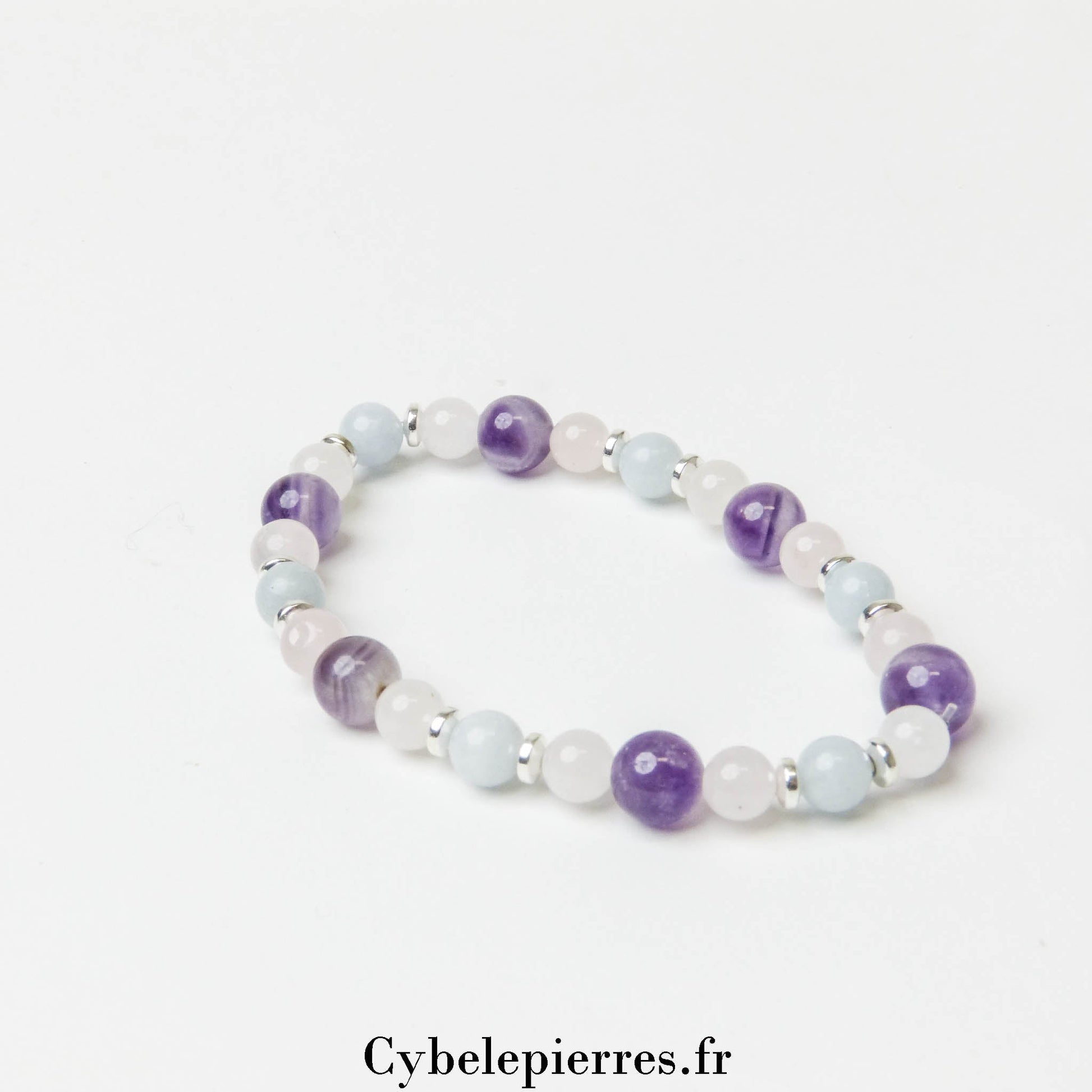 Bracelet Astrée - Quartz rose, Aigue - marine et Améthyste (8mm et 6mm) – 18 cm | Sérénité et Intuition - Cybele Pierres