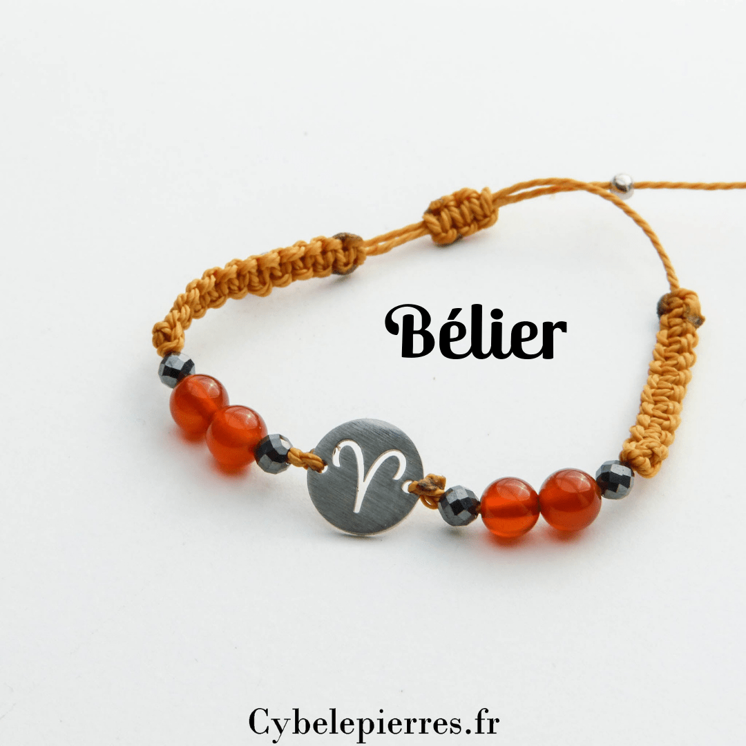 Bracelet Astrologie Bélier Cornaline – Réglable, Breloque Argentée - Cybele Pierres