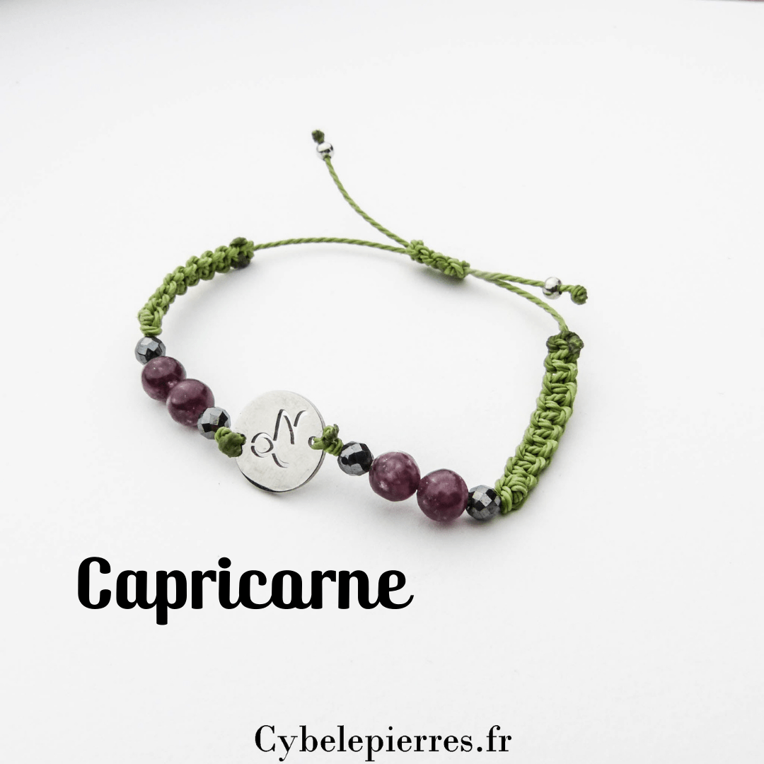 Bracelet Astrologie Capricorne Lépidolite – Réglable, Breloque Argentée - Cybele Pierres