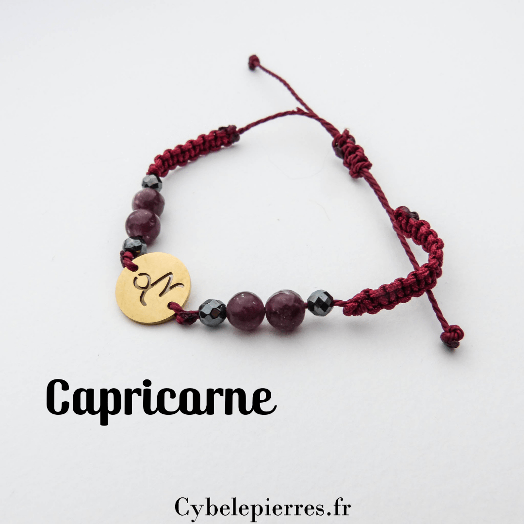 Bracelet Astrologie Capricorne Lépidolite – Réglable, Breloque dorée - Cybele Pierres