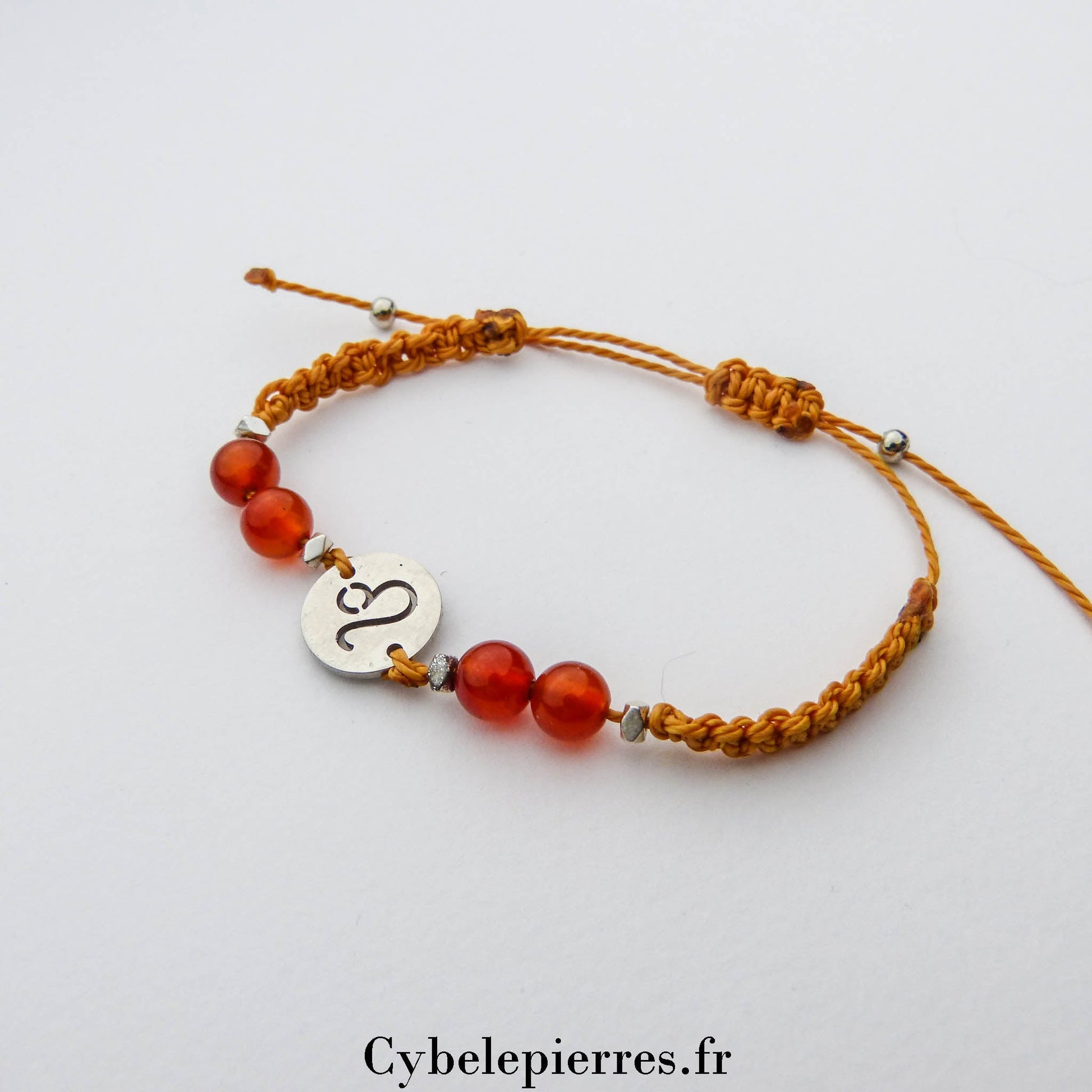 Bracelet Astrologie Lion Œil de tigre – Réglable, breloque argentée - Cybele Pierres